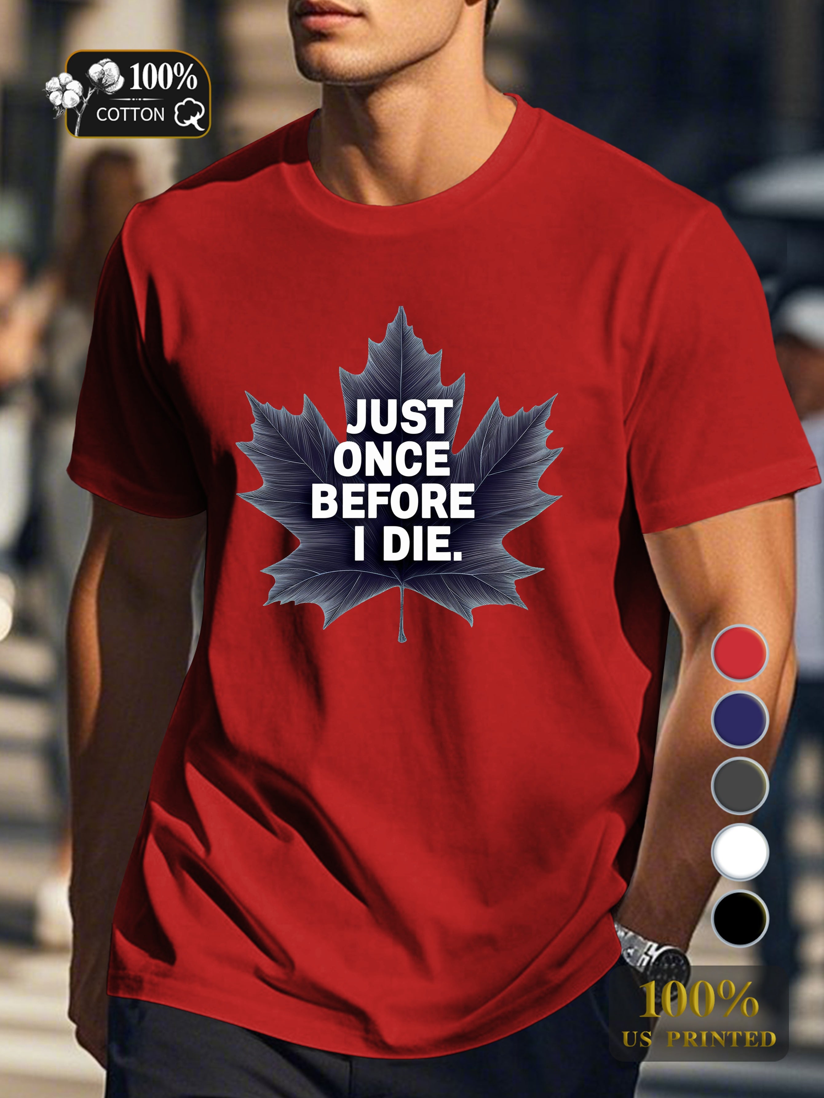 Illustration with bold maple leaf Men's pure cotton Tshirt Comfort Fit