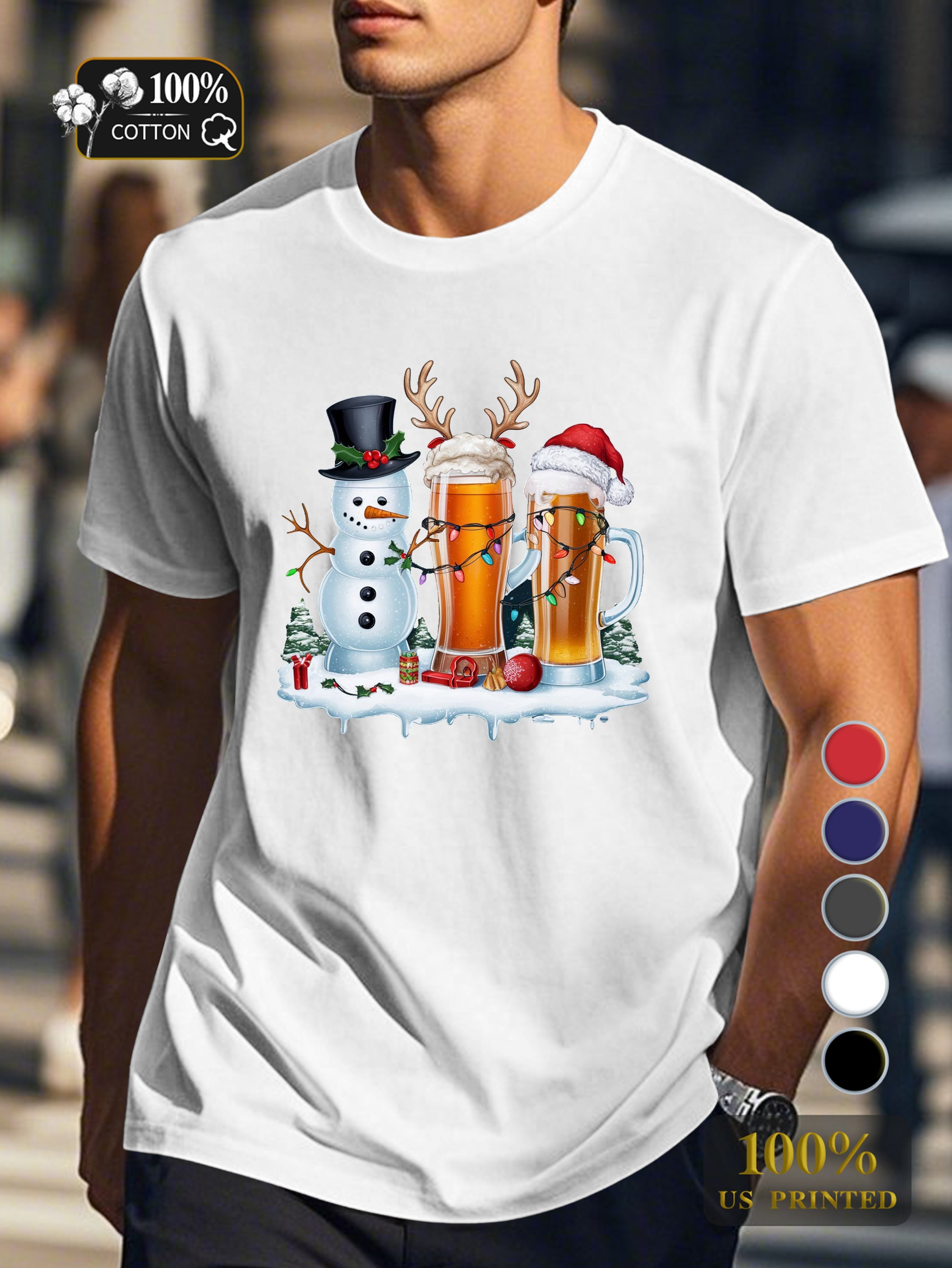 Holiday themed beer glasses Men's pure cotton Tshirt Comfort Fit