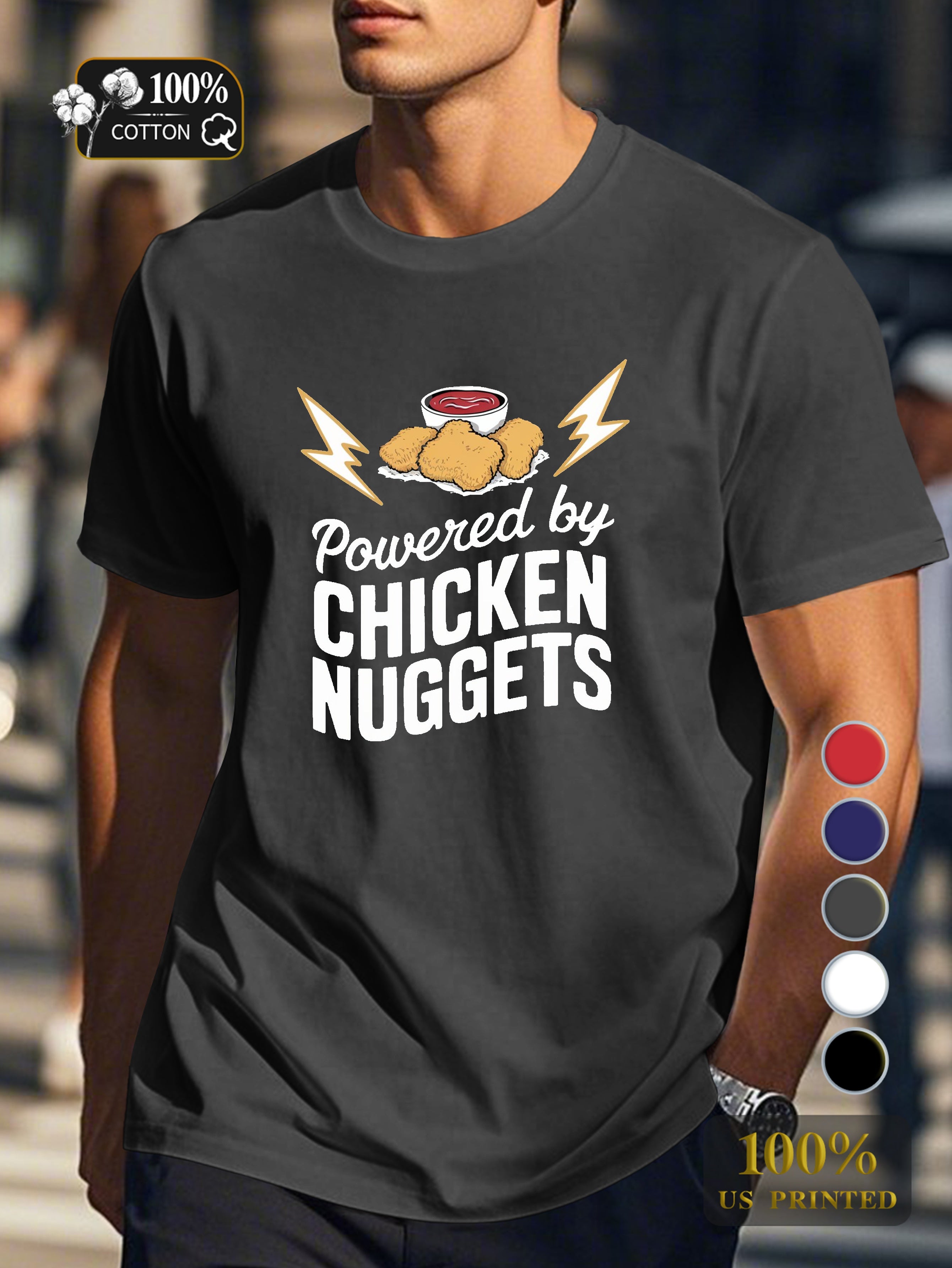 POWERED BY CHICKEN NUGGETS Men's pure cotton Tshirt Comfort Fit