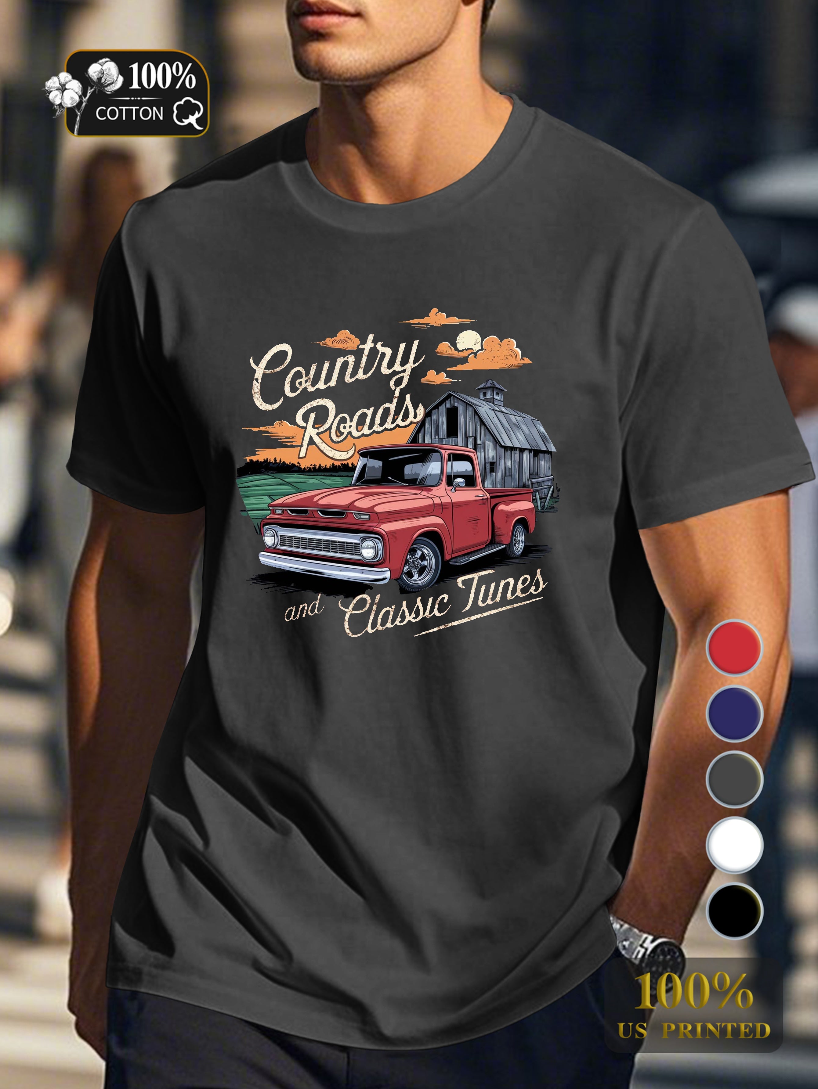 Country Roads and Classic Tunes Men's pure cotton Tshirt Comfort Fit
