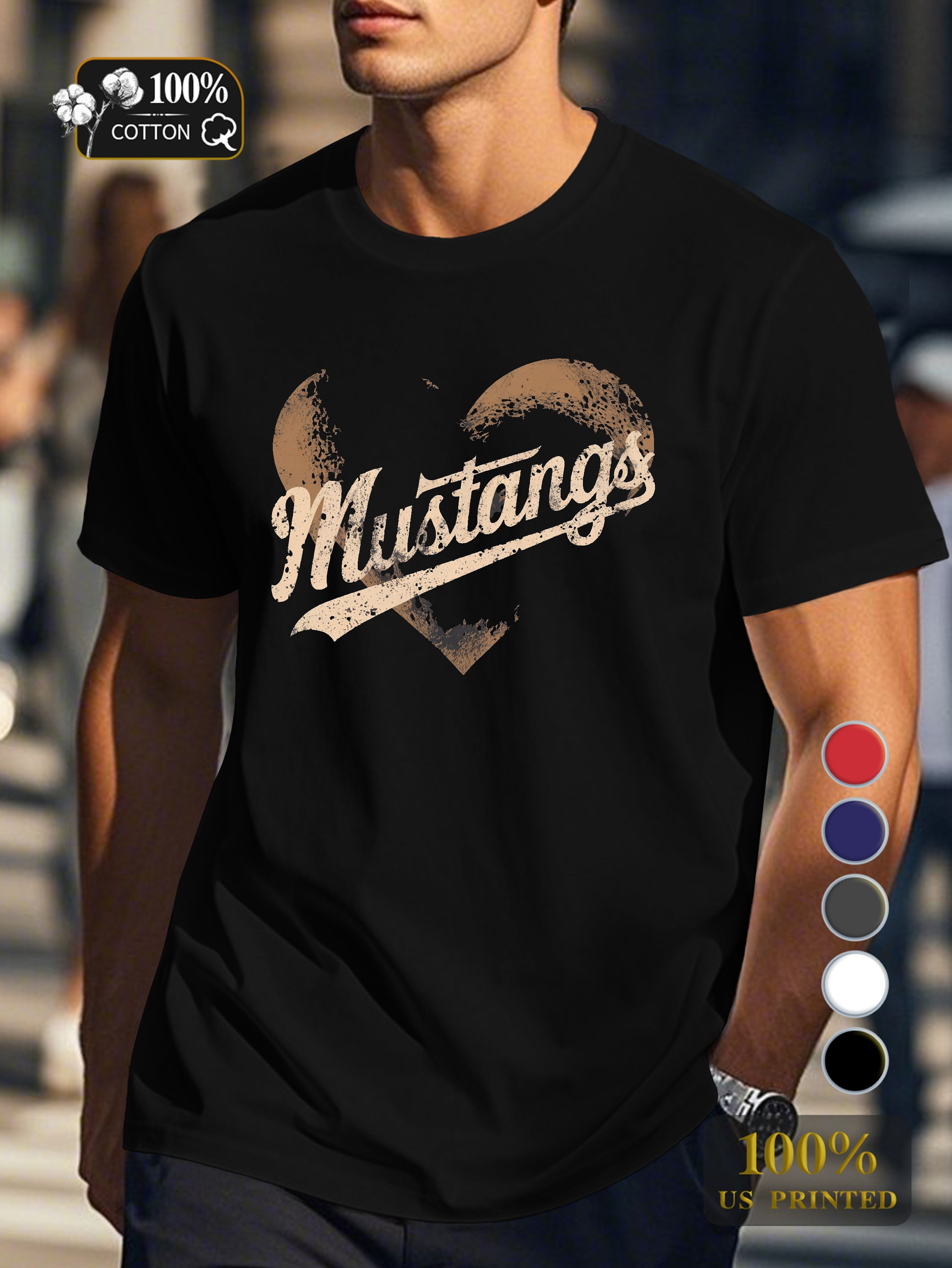 Distressed heart with Mustangs Men's pure cotton Tshirt Comfort Fit