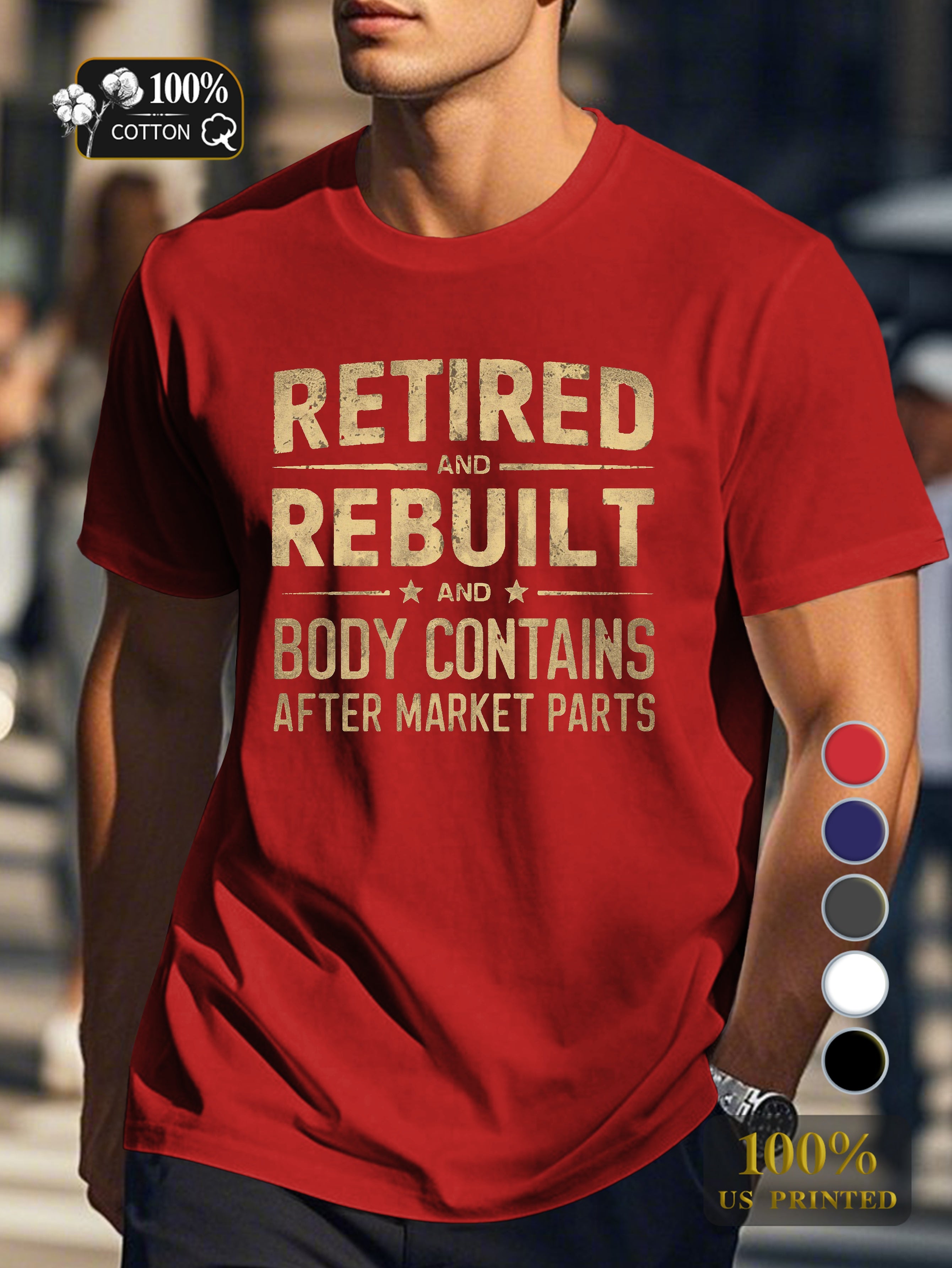 RETIRED and REBUILT illustration Men's pure cotton Tshirt Comfort Fit