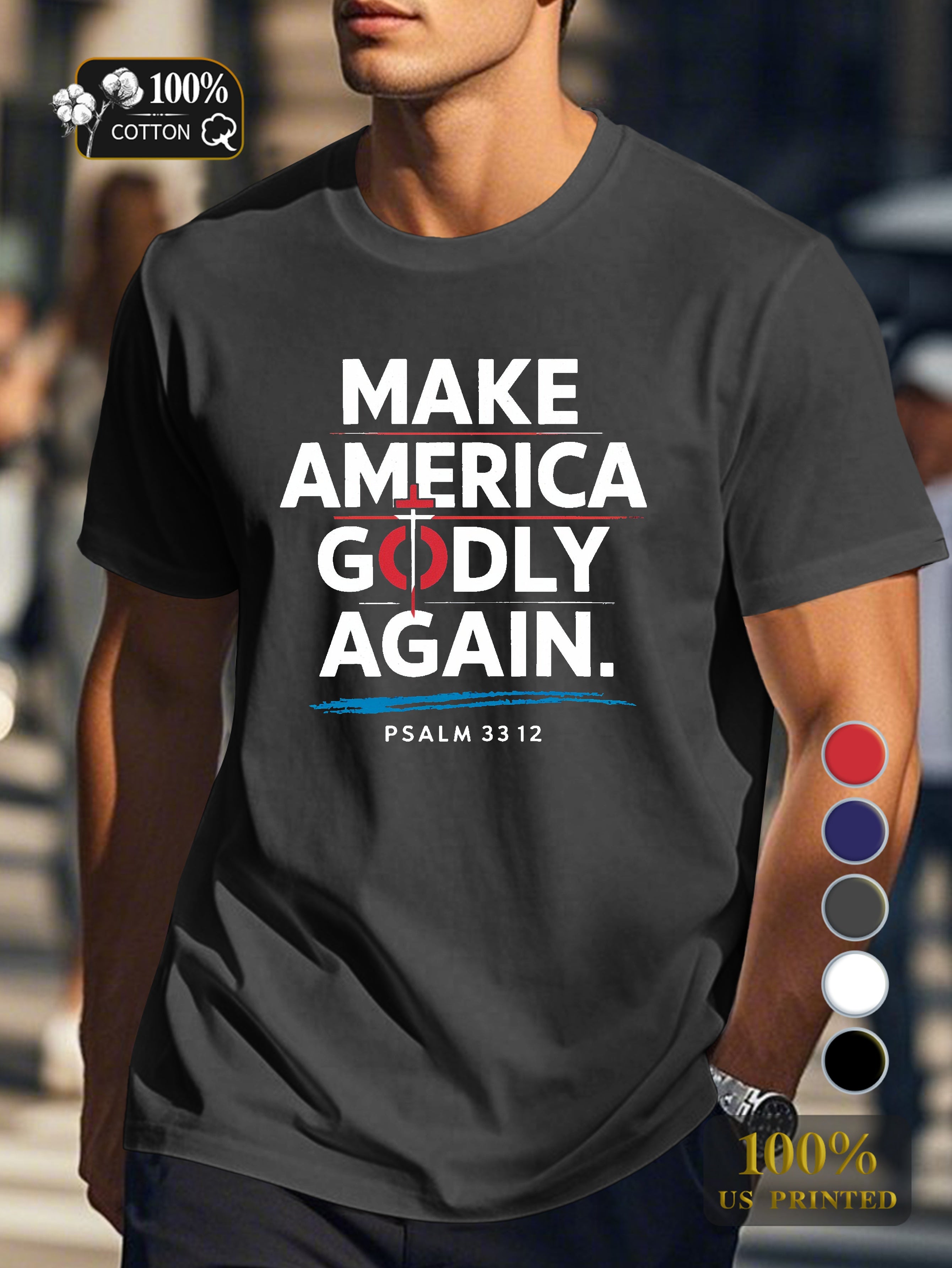 MAKE AMERICA GODLY AGAIN Men's pure cotton Tshirt Comfort Fit