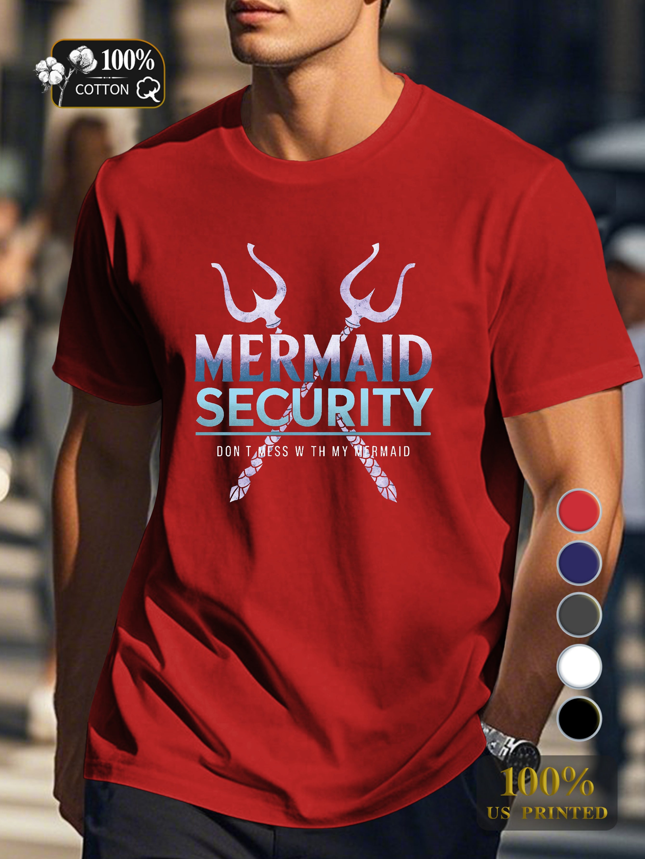 MERMAID SECURITY with tridents Men's pure cotton Tshirt Comfort Fit