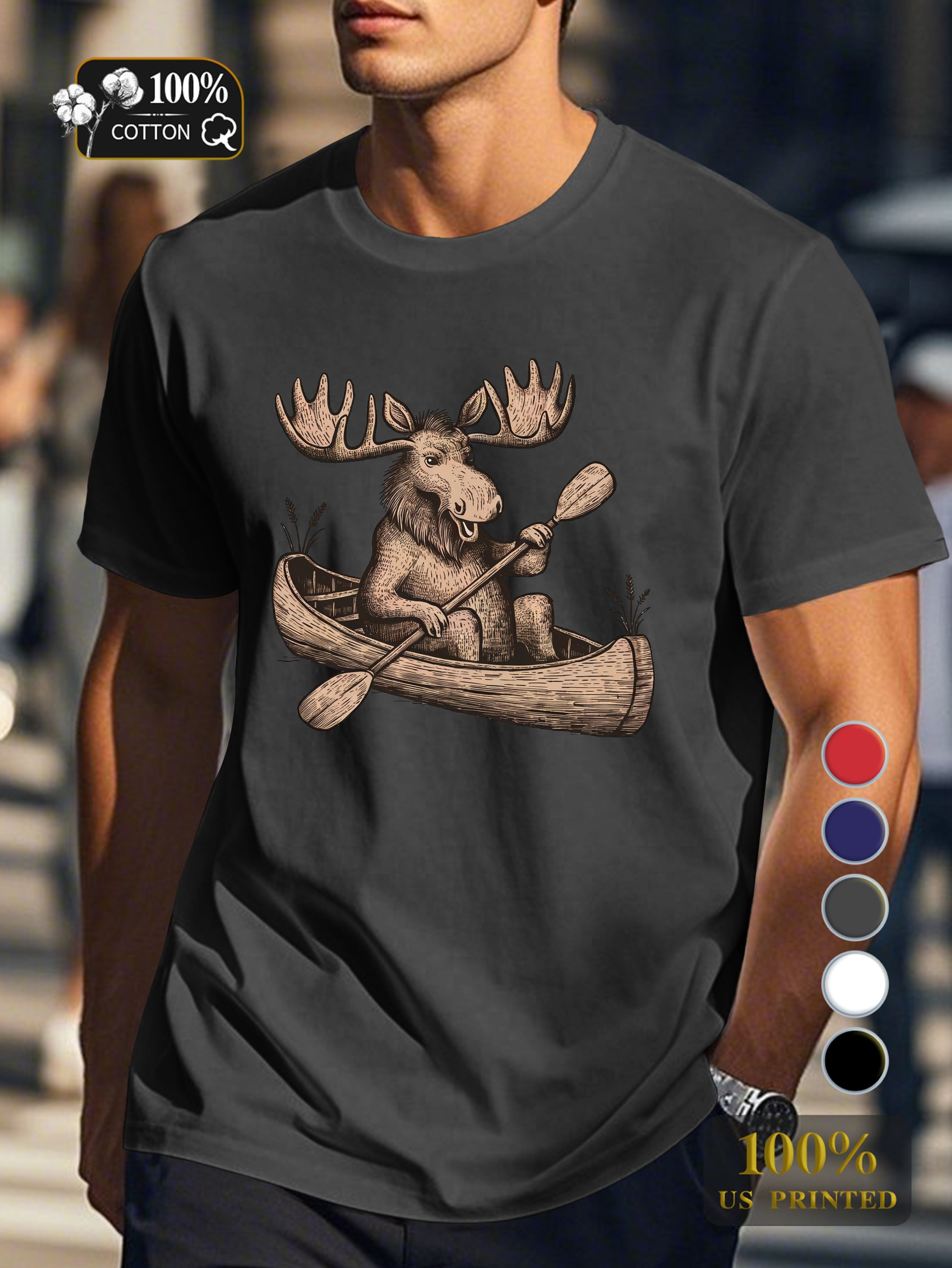 moose in canoe Men's pure cotton Tshirt Comfort Fit