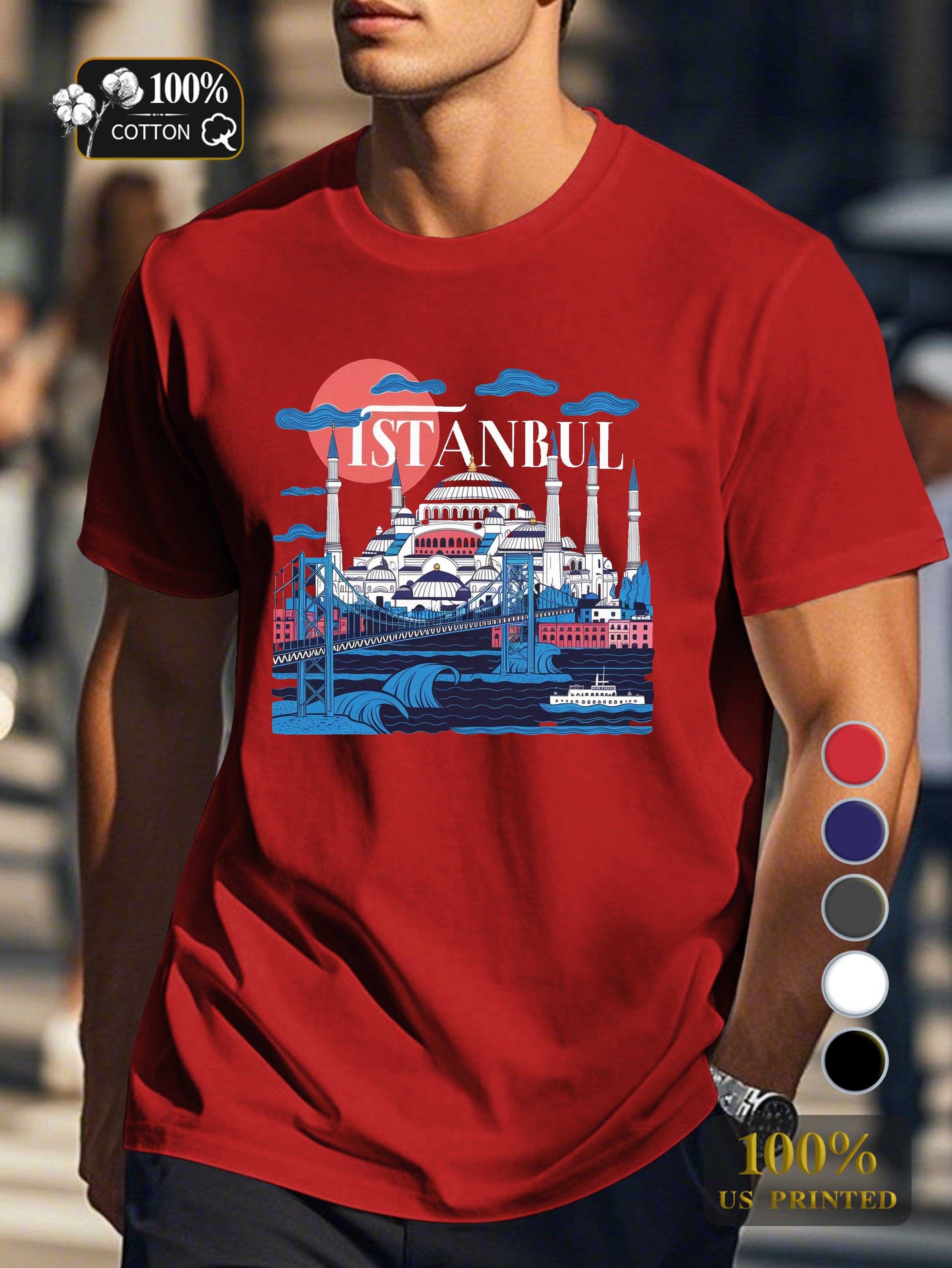 Istanbul s iconic skyline Men's pure cotton Tshirt Comfort Fit