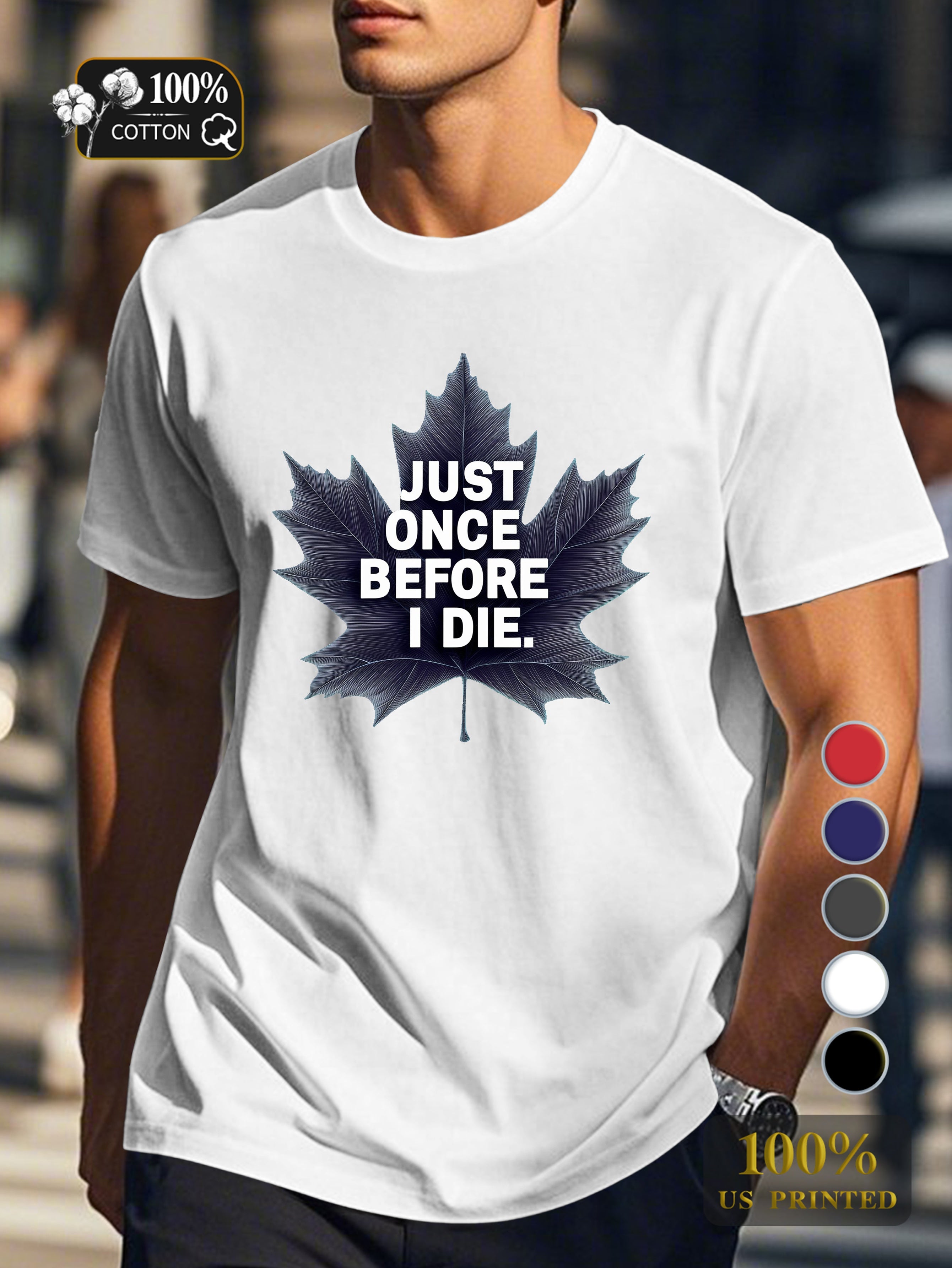 Illustration with bold maple leaf Men's pure cotton Tshirt Comfort Fit