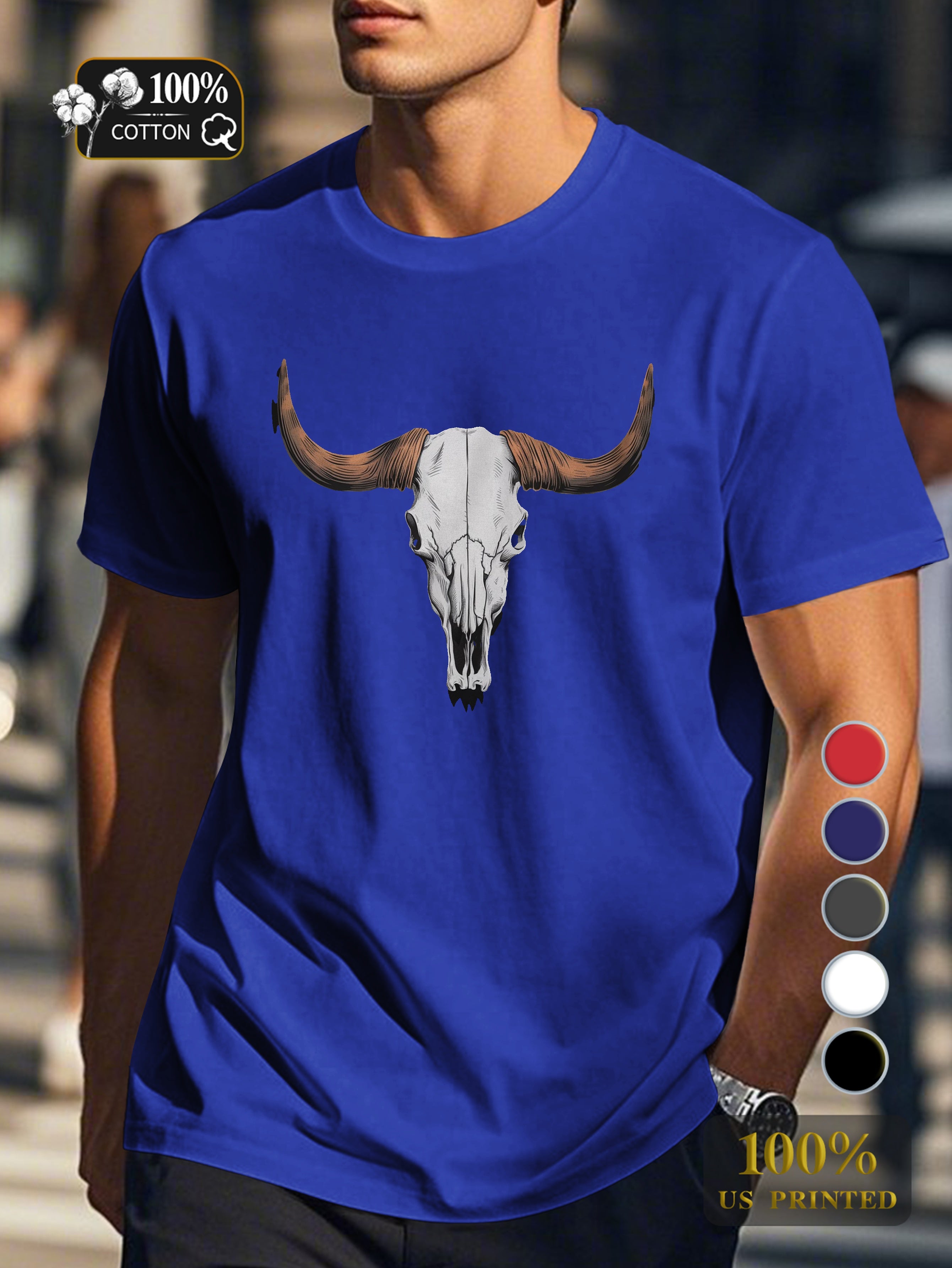 steer or buffalo skull Men's pure cotton Tshirt Comfort Fit