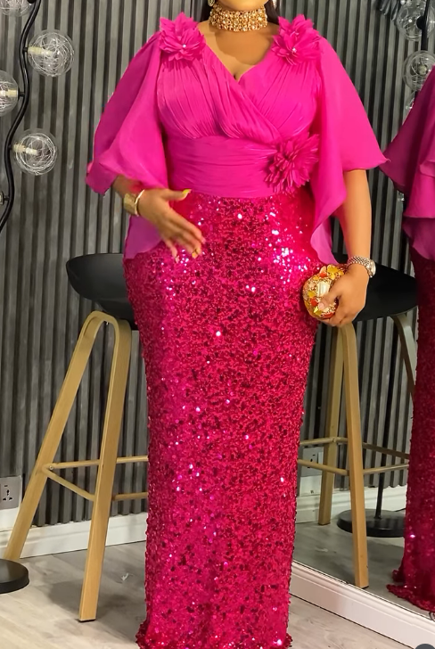 Demure 3D Flower Sequin Gown