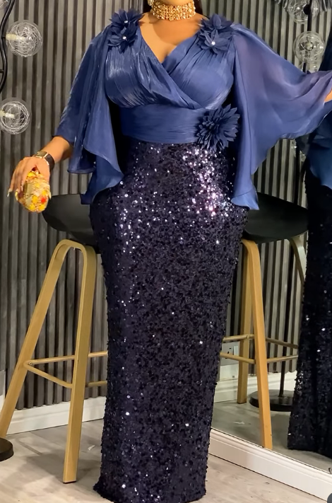 Demure 3D Flower Sequin Gown