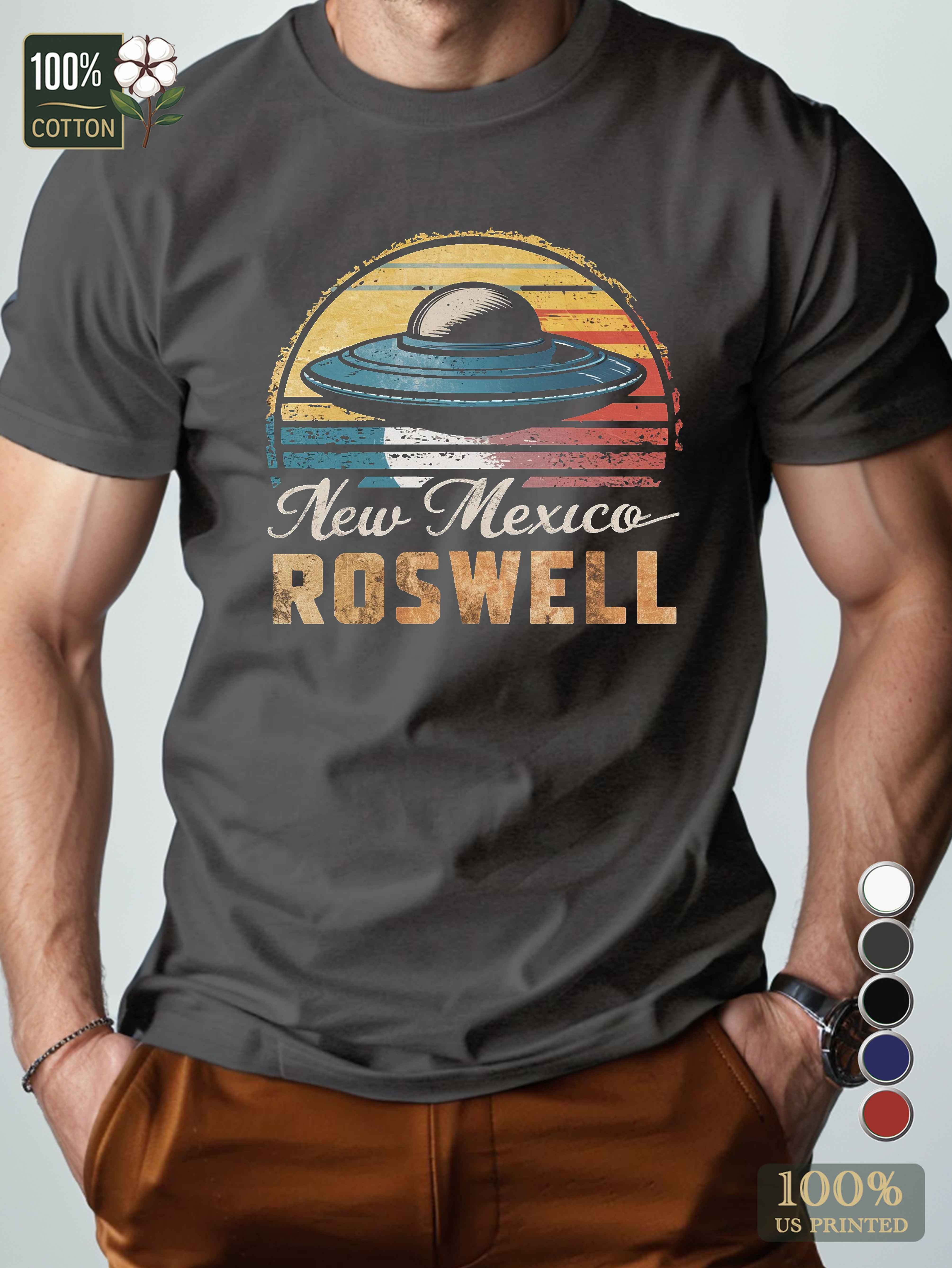 retro UFO illustration Men's pure cotton Tshirt Comfort Fit