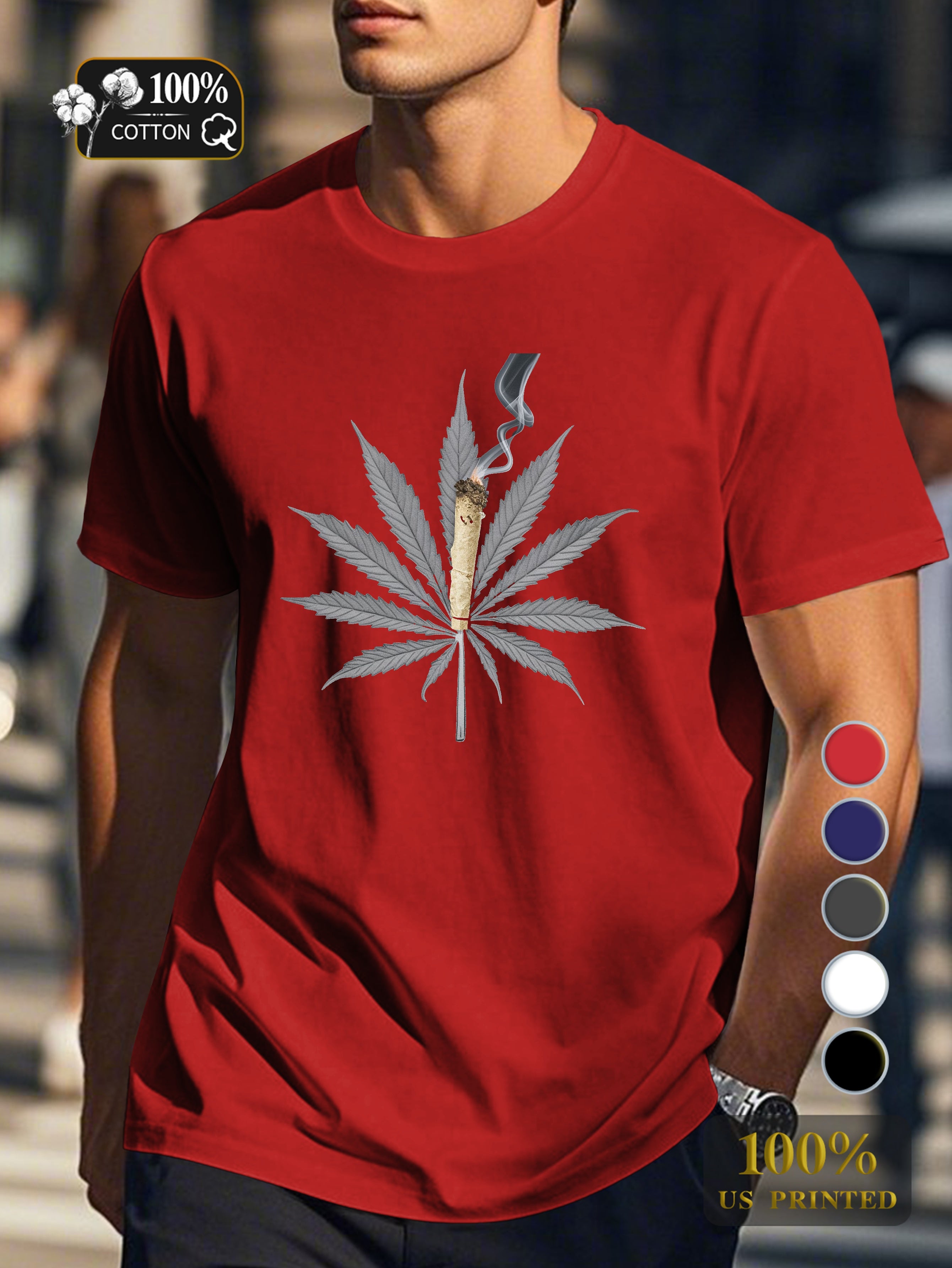 Stylized cannabis leaf Men's pure cotton Tshirt Comfort Fit