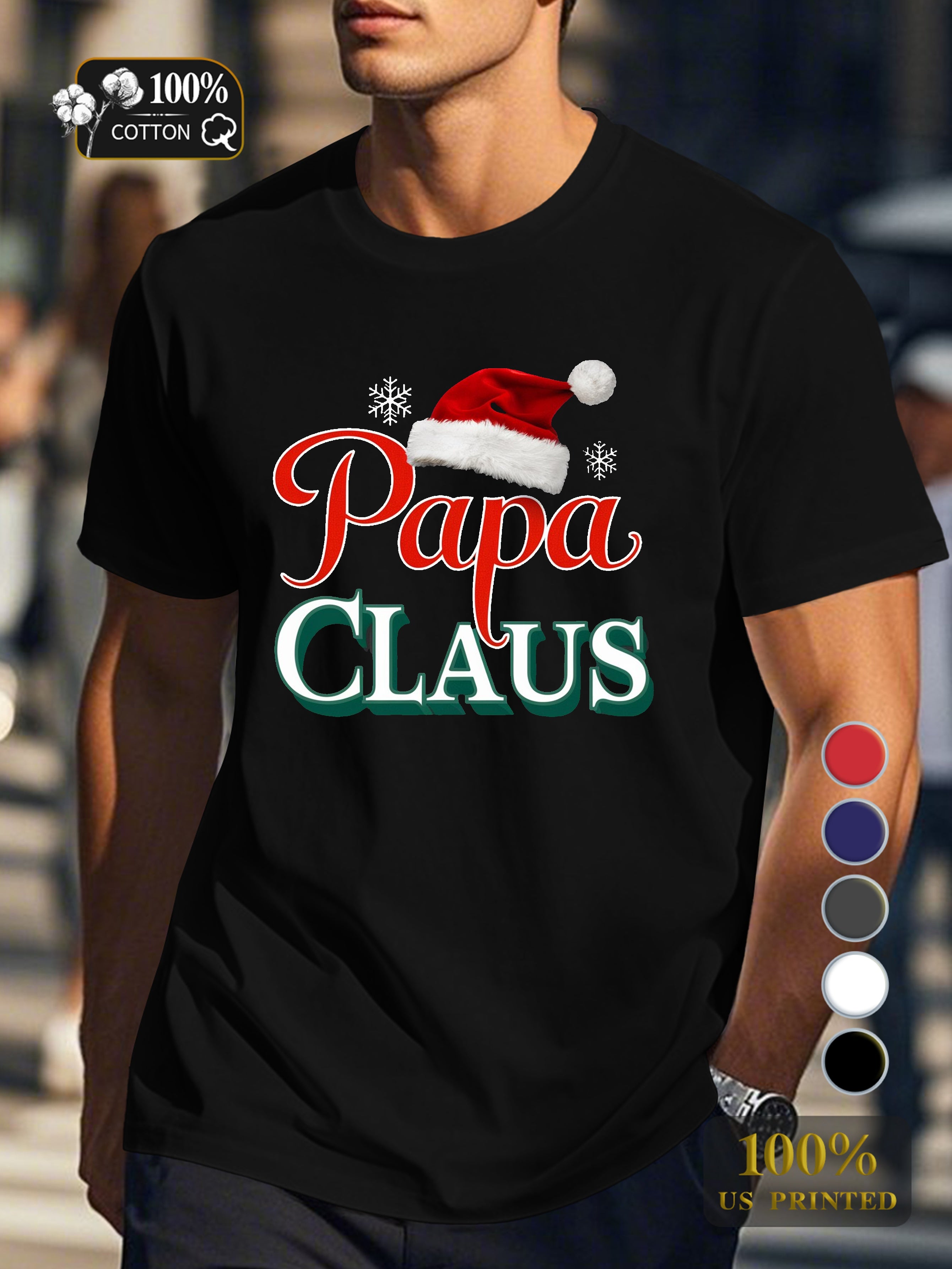 Papa Claus Christmas illustration Men's pure cotton Tshirt Comfort Fit