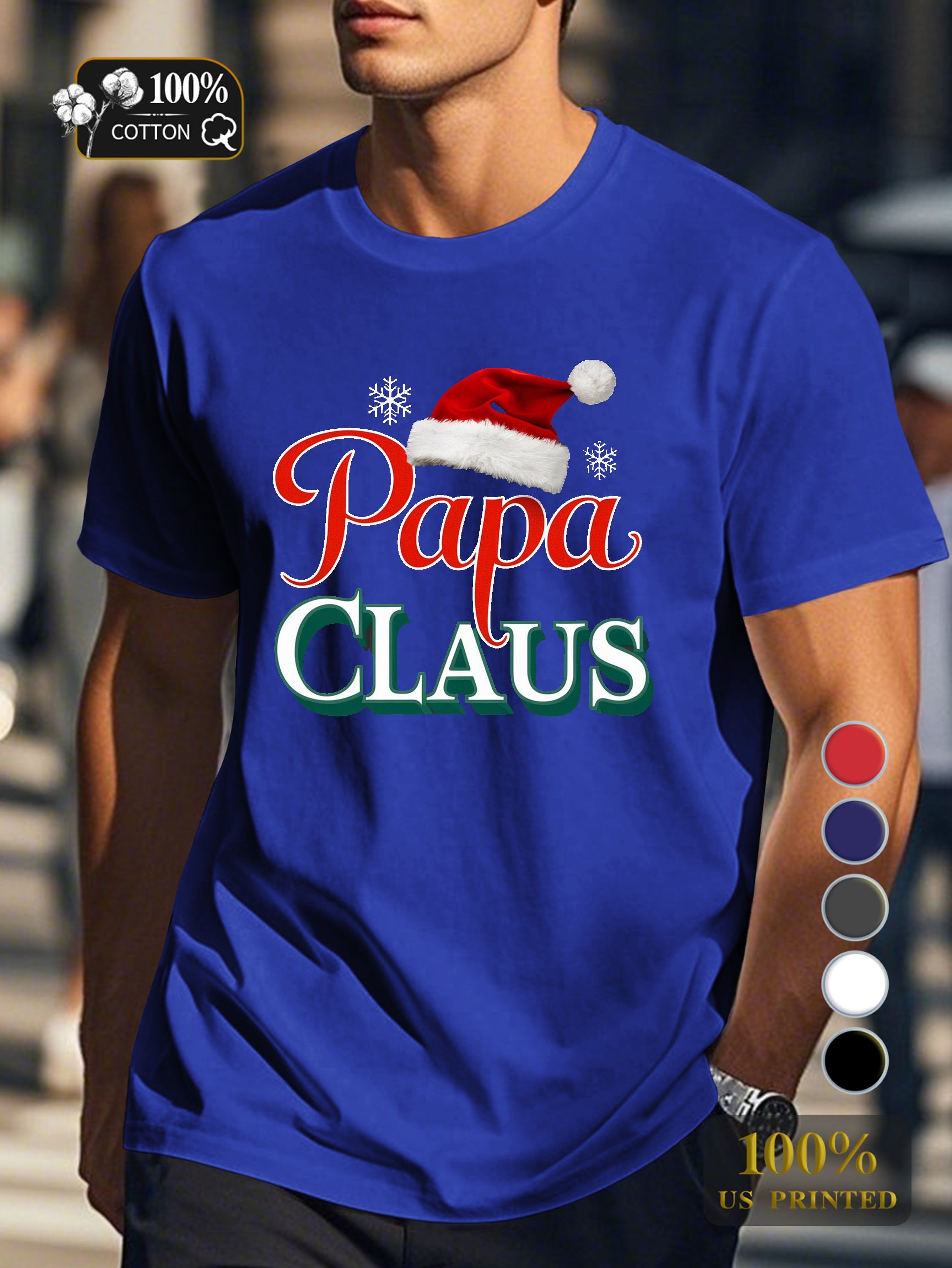 Papa Claus Christmas illustration Men's pure cotton Tshirt Comfort Fit