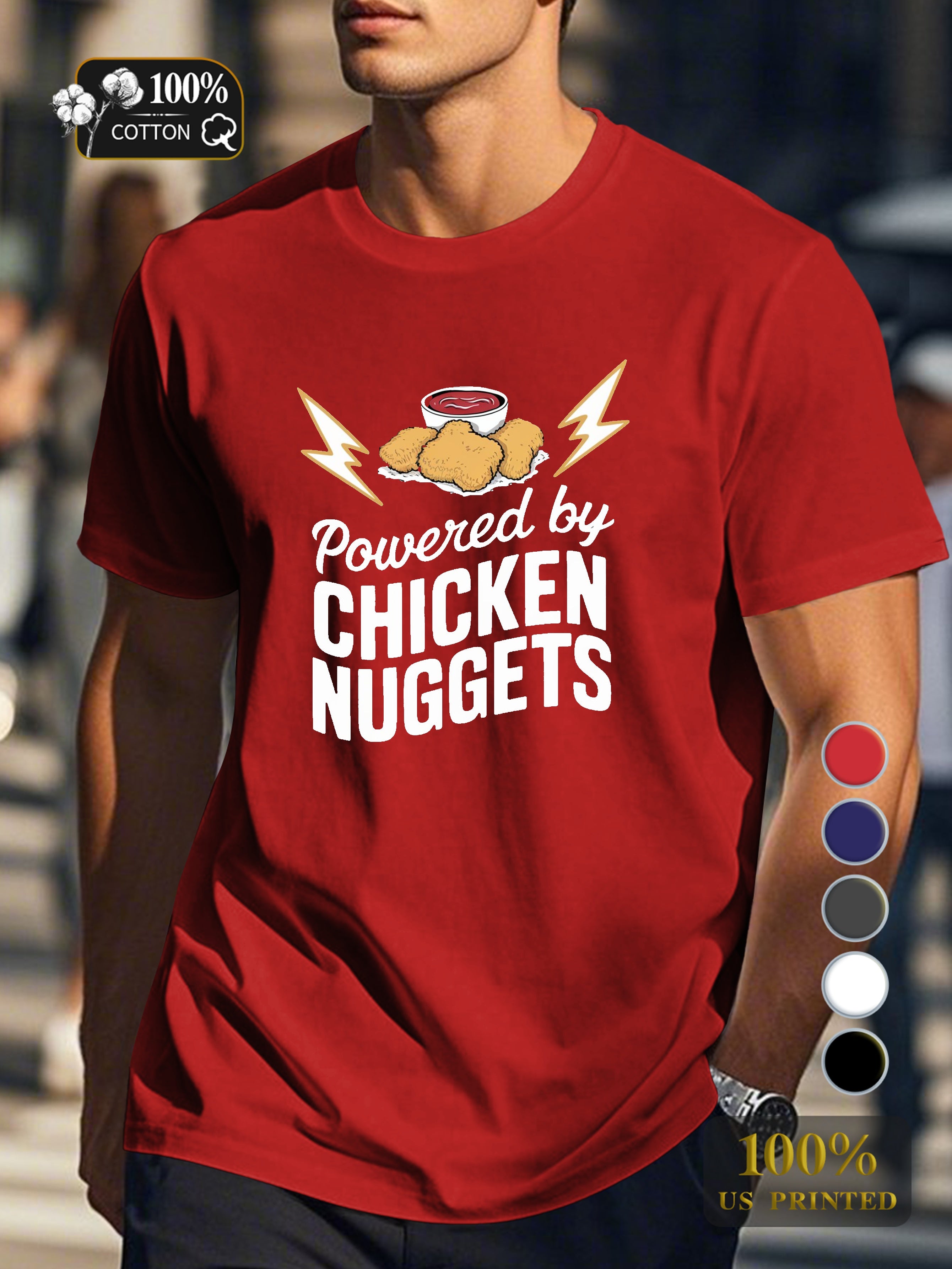 POWERED BY CHICKEN NUGGETS Men's pure cotton Tshirt Comfort Fit