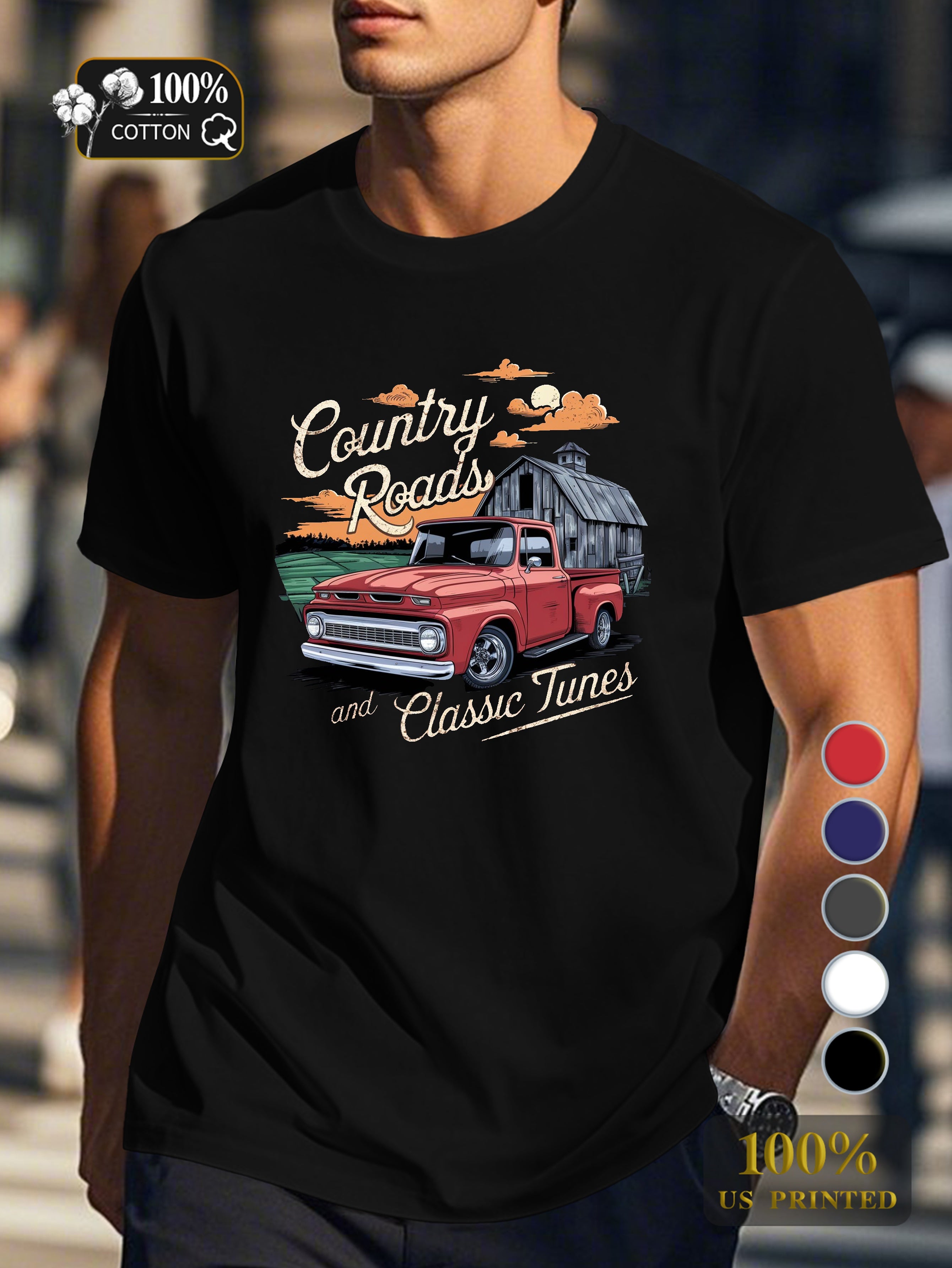 Country Roads and Classic Tunes Men's pure cotton Tshirt Comfort Fit