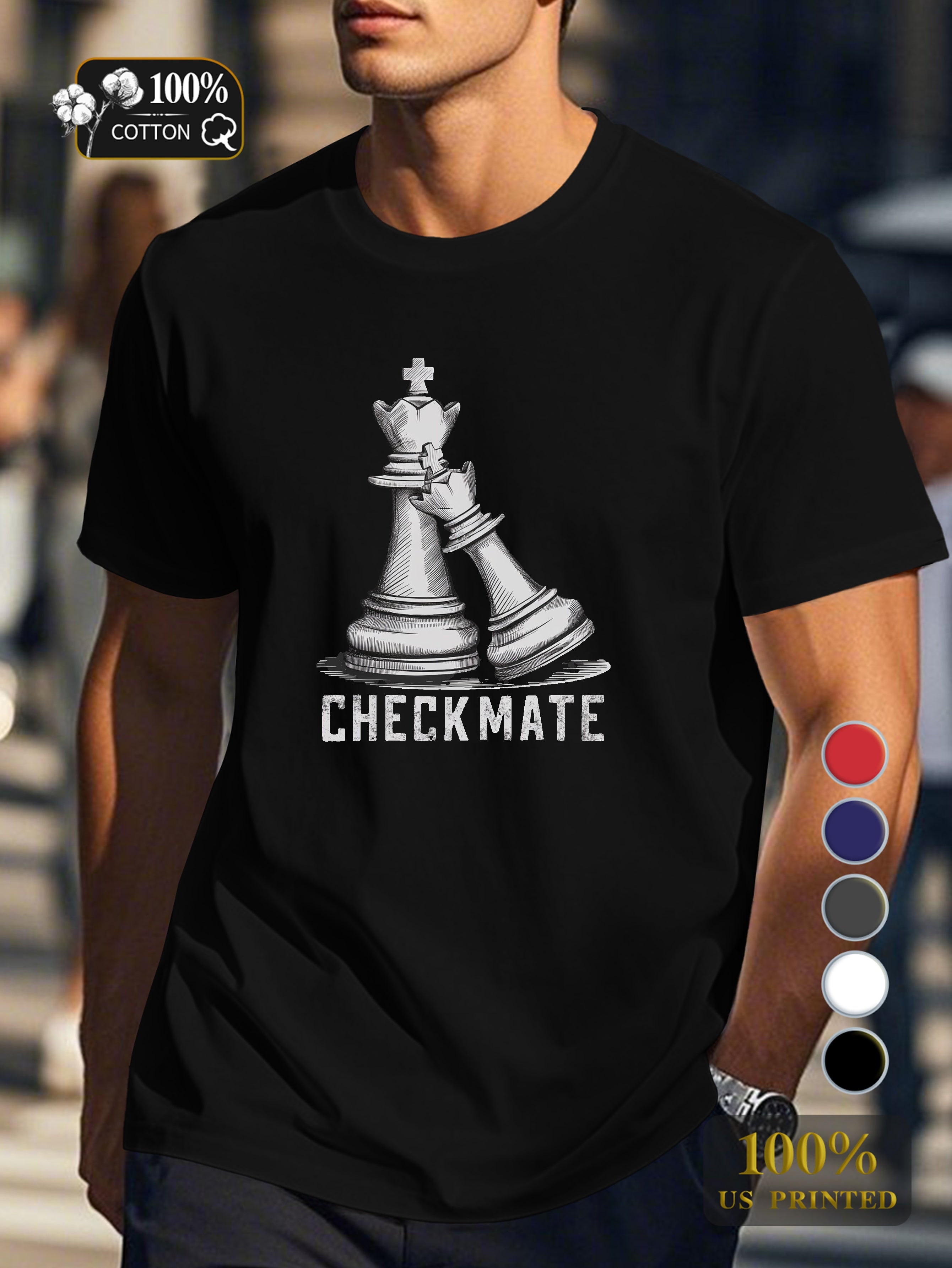 King and queen chess pieces Men's pure cotton Tshirt Comfort Fit