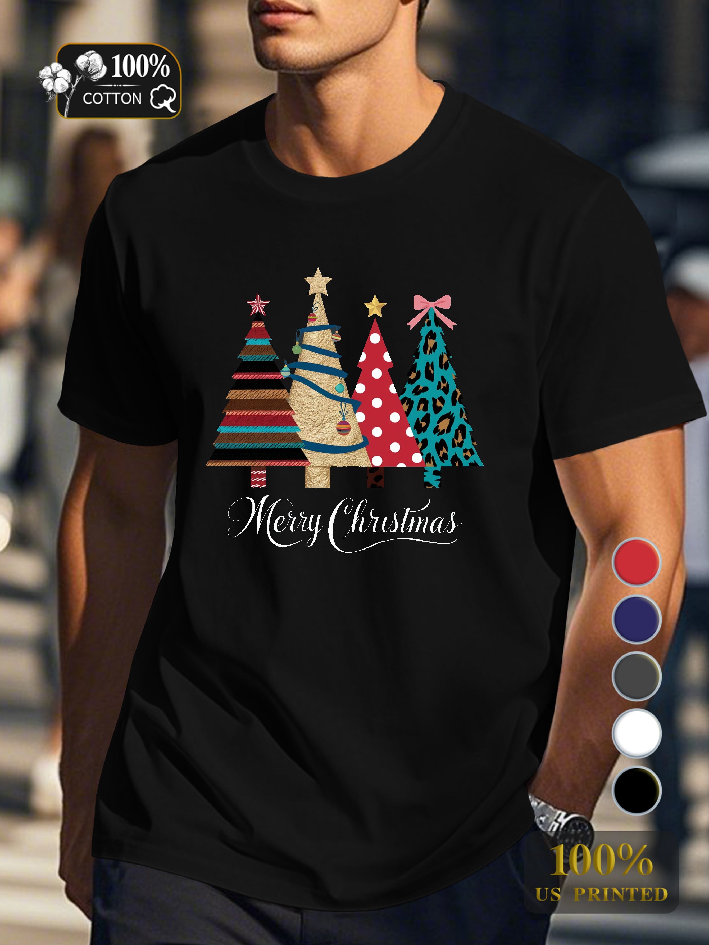 four Christmas trees Men's pure cotton Tshirt Comfort Fit