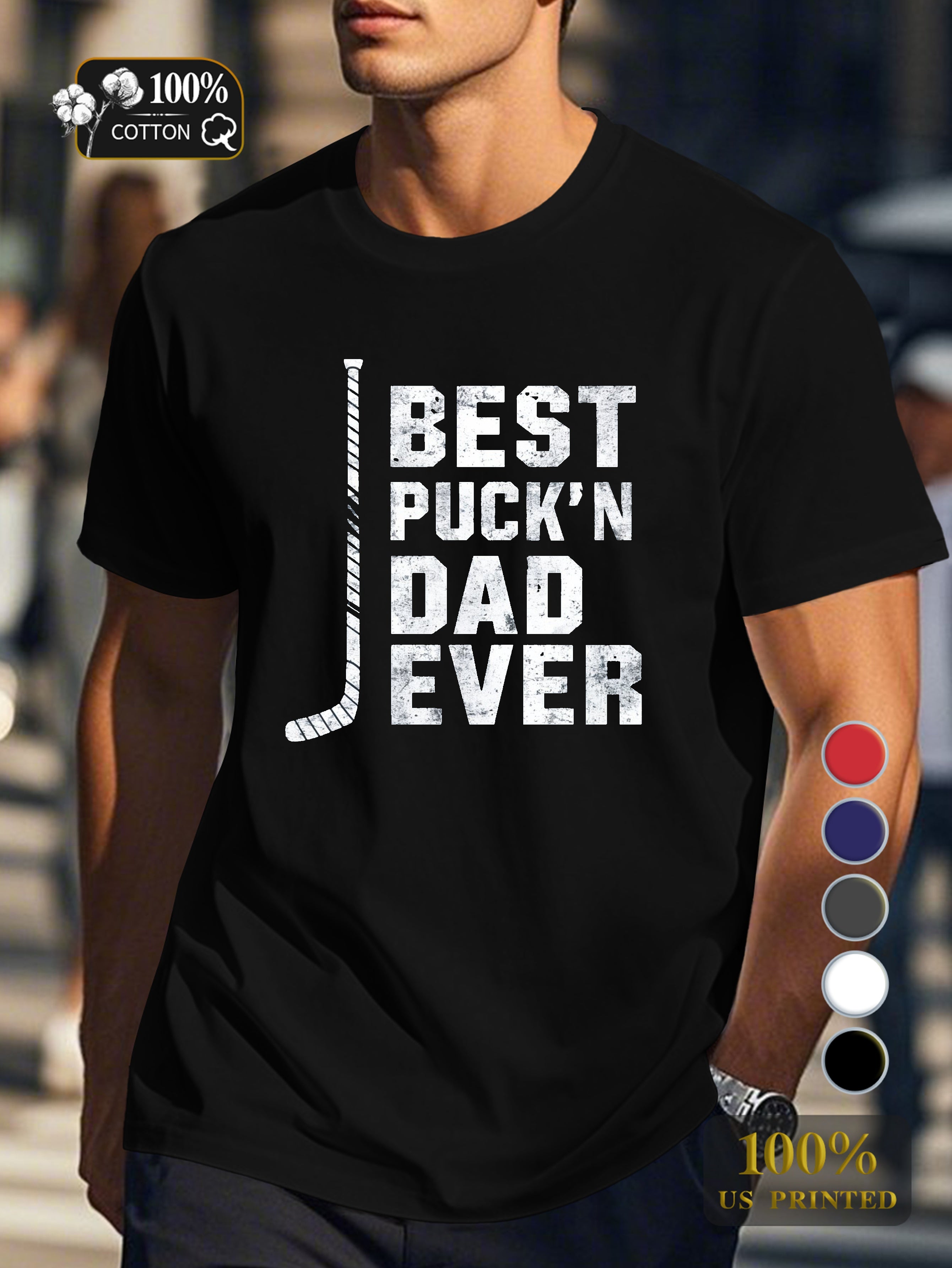 BEST PUCK N DAD EVER illustration Men's pure cotton Tshirt Comfort Fit