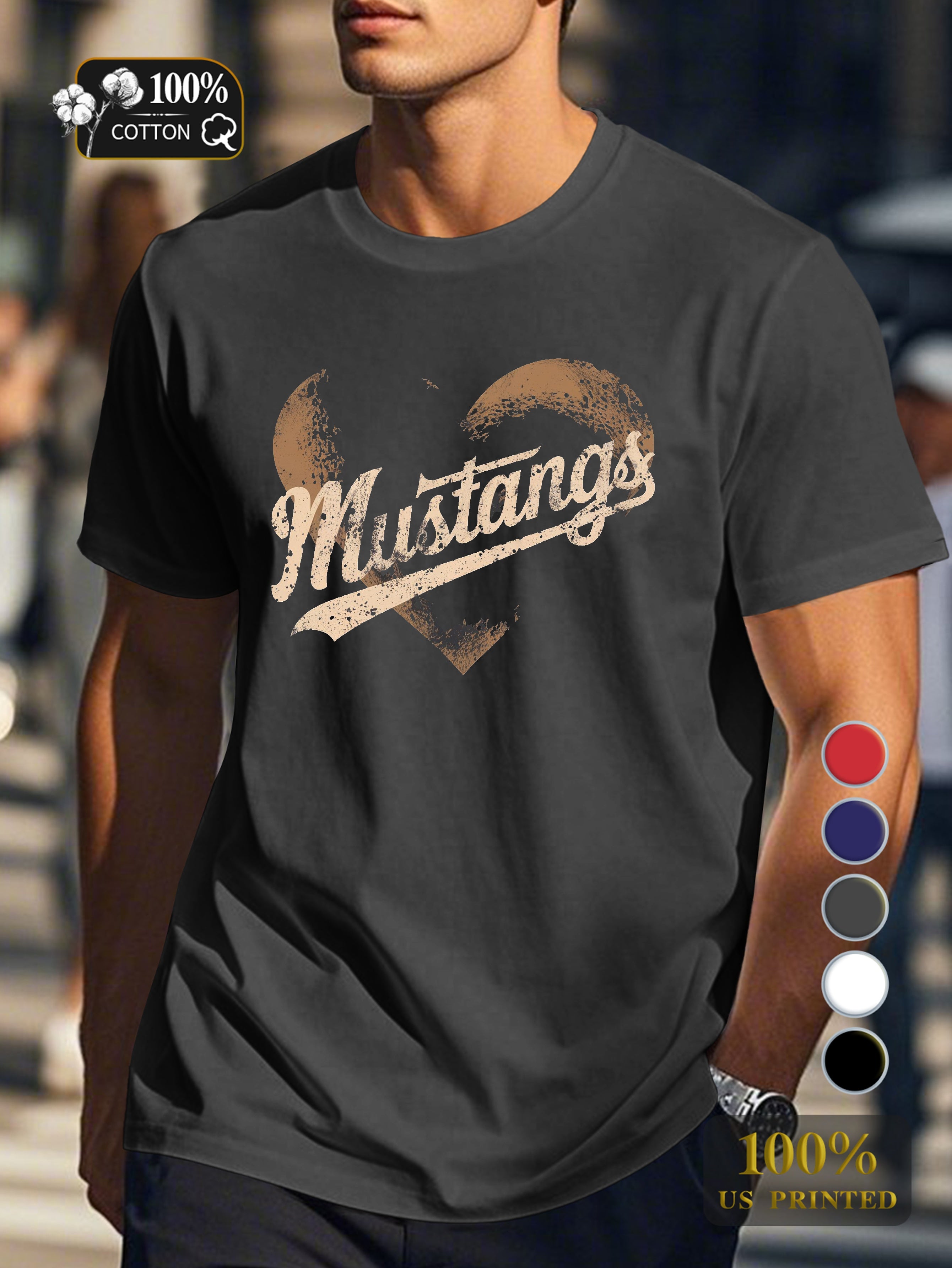Distressed heart with Mustangs Men's pure cotton Tshirt Comfort Fit