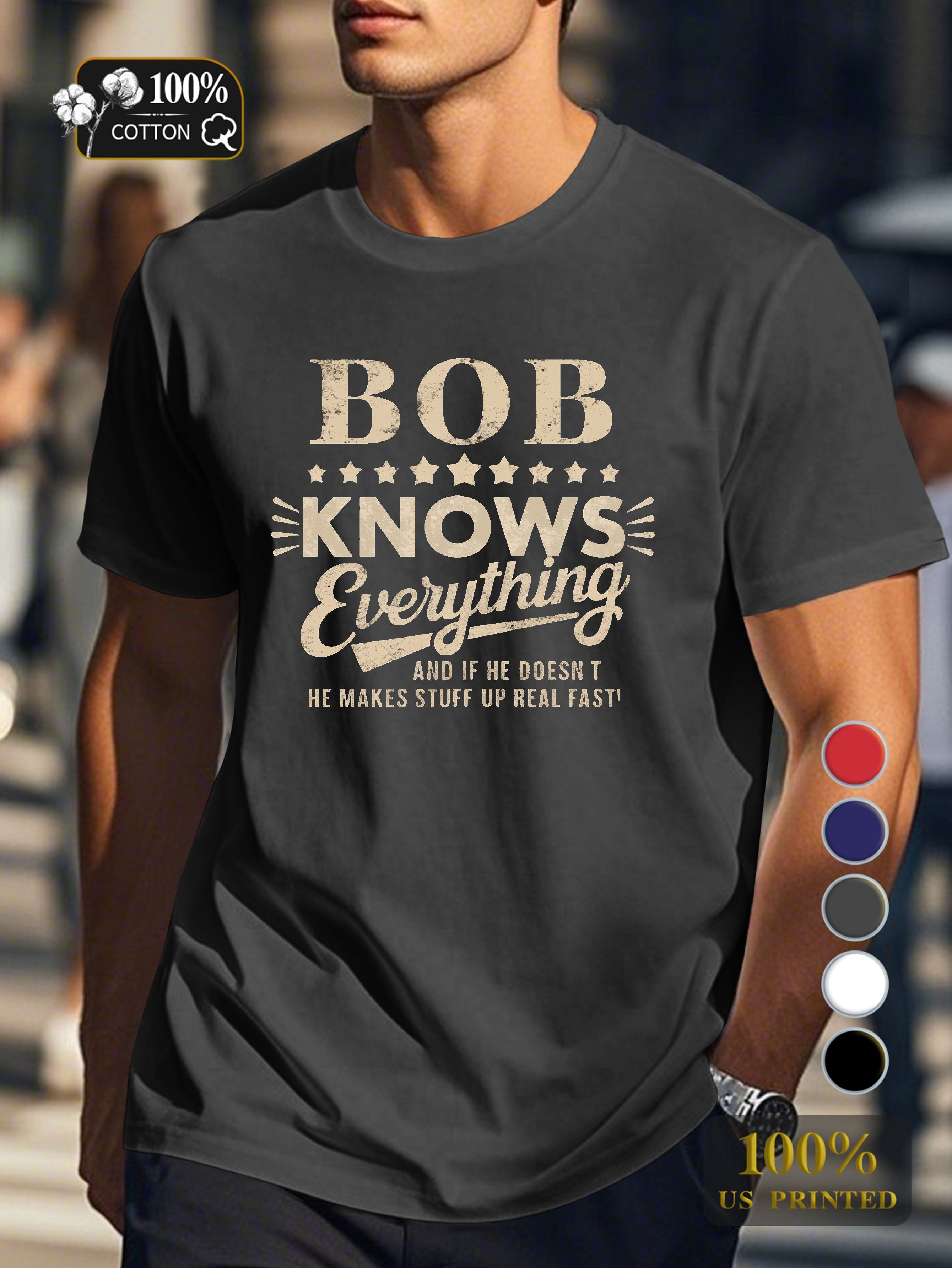 BOB KNOWS Everything Men's pure cotton Tshirt Comfort Fit