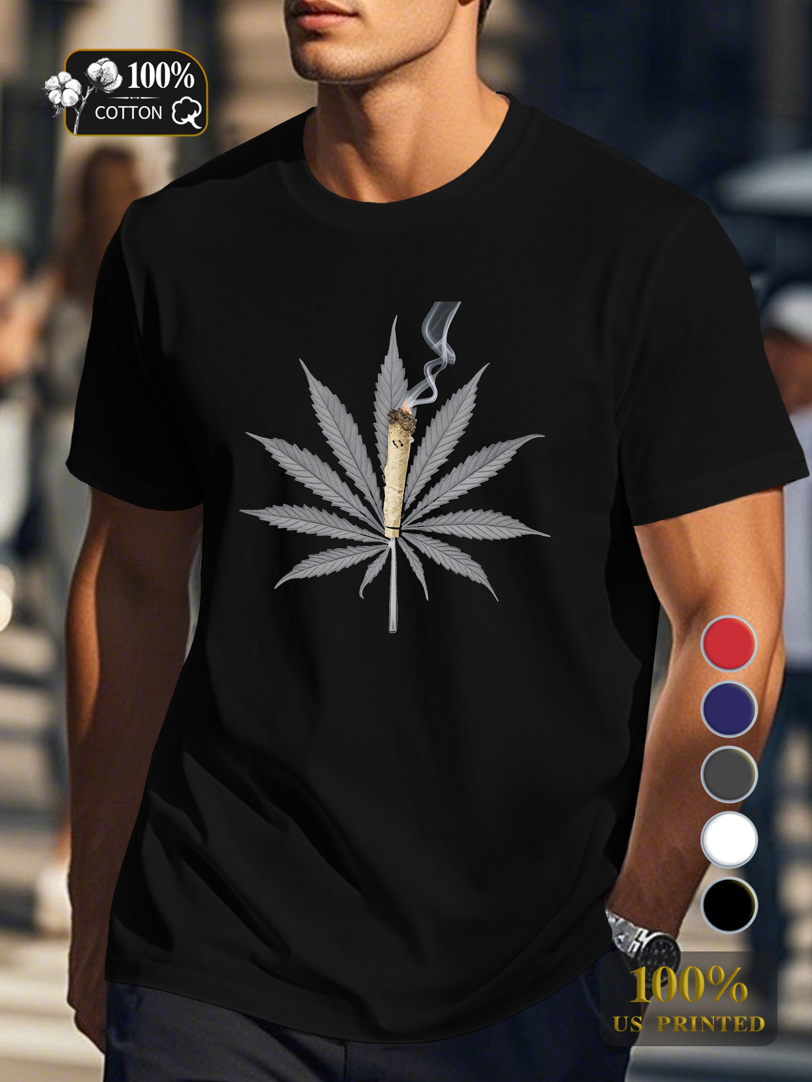 Stylized cannabis leaf Men's pure cotton Tshirt Comfort Fit