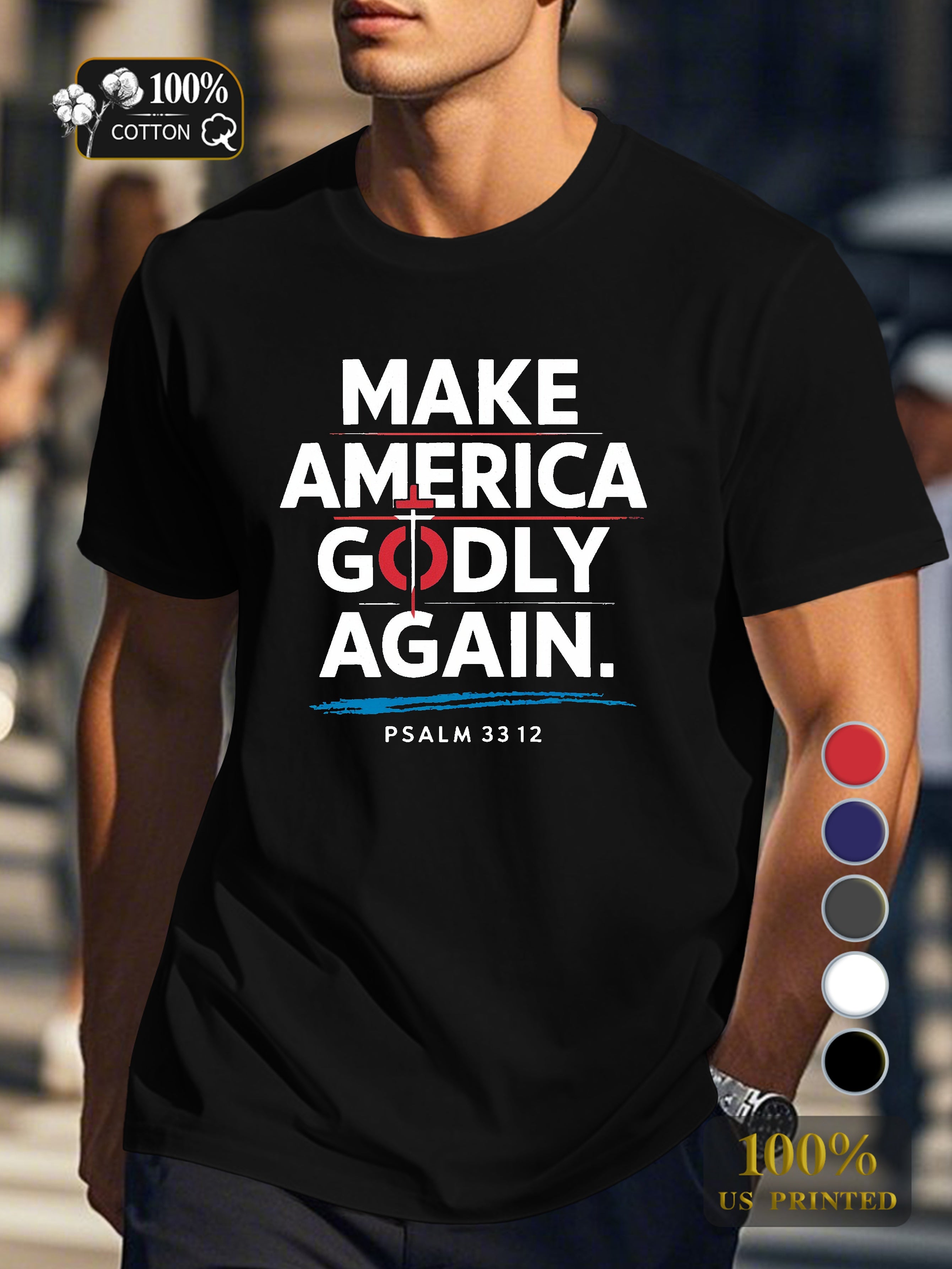 MAKE AMERICA GODLY AGAIN Men's pure cotton Tshirt Comfort Fit