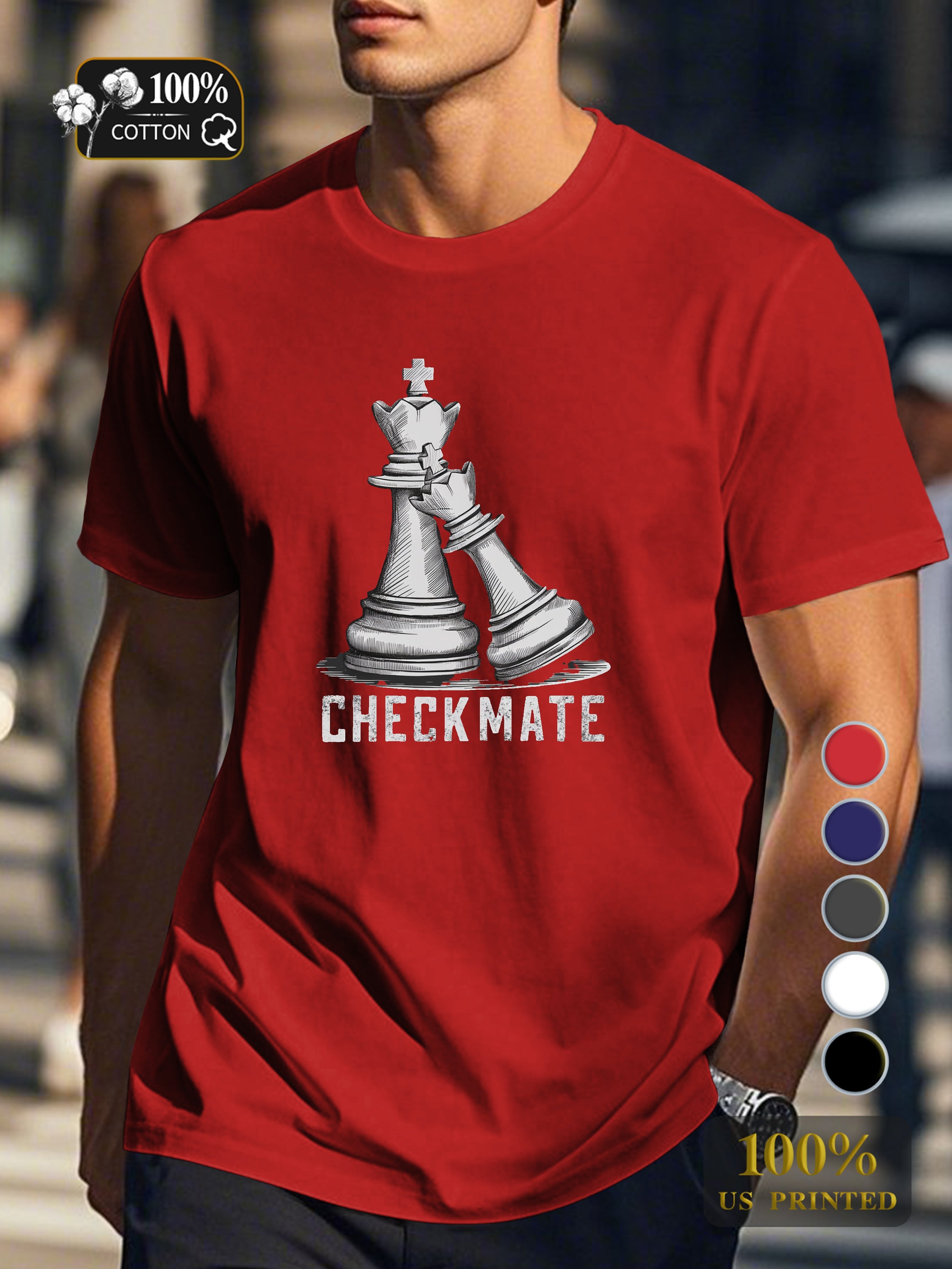 King and queen chess pieces Men's pure cotton Tshirt Comfort Fit
