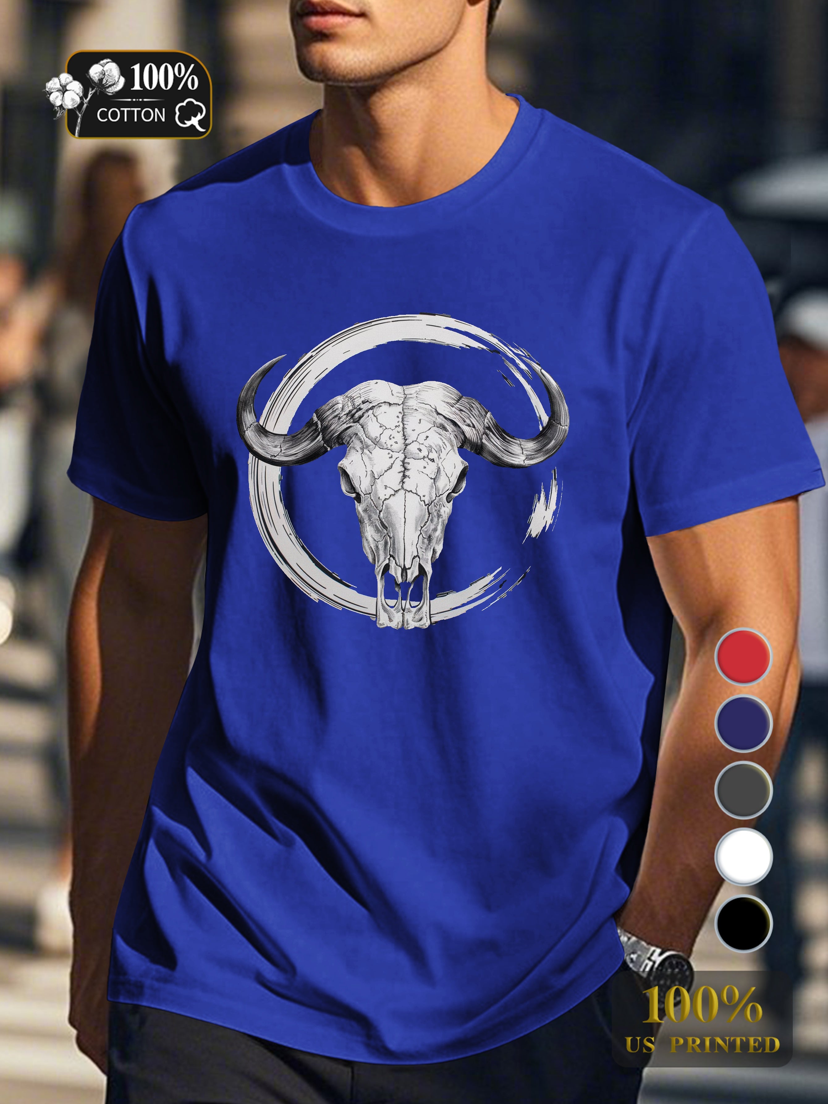 artistic representation of a buffalo skull Men's pure cotton Tshirt Comfort Fit