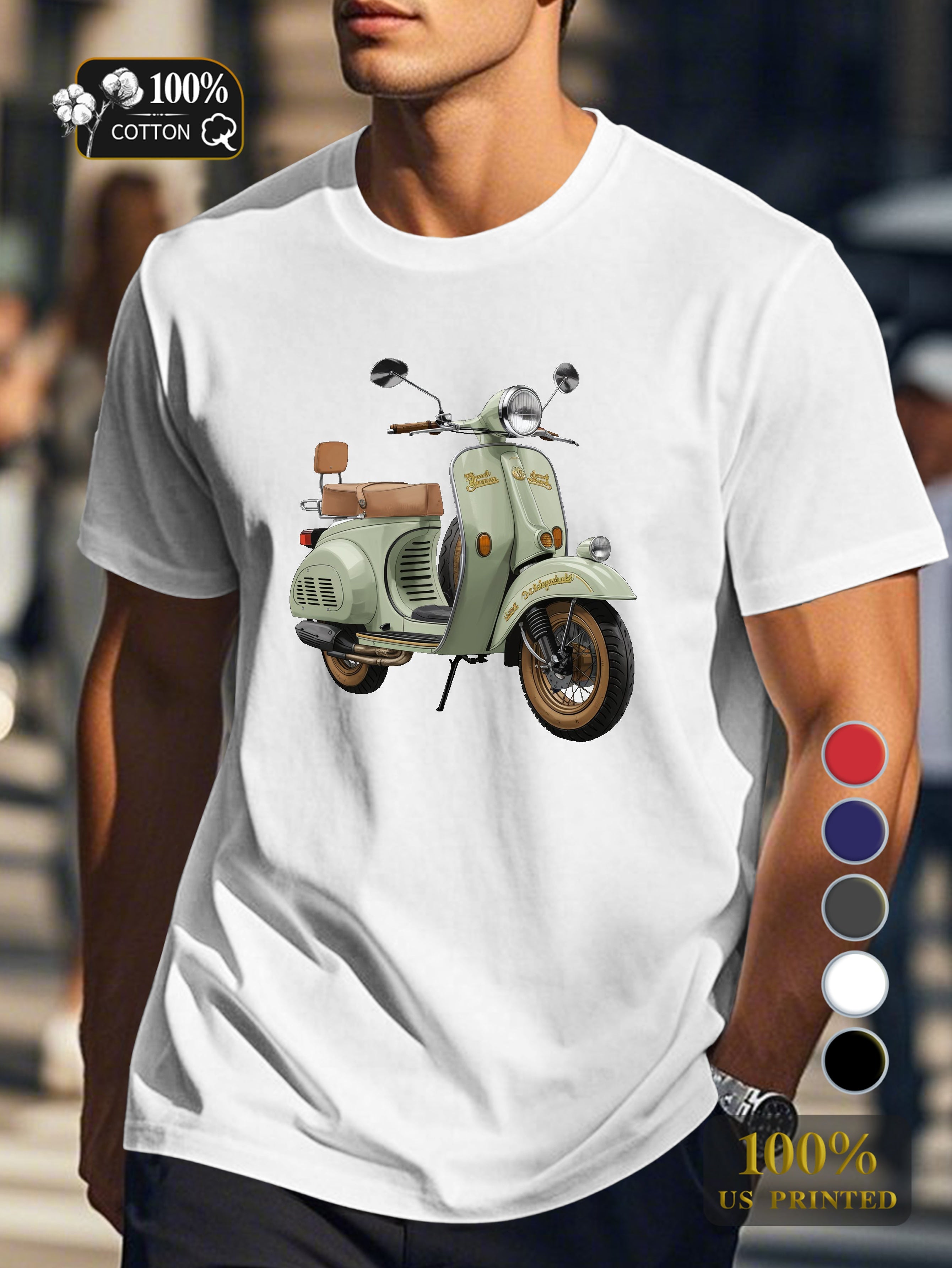 Classic scooter illustration Men's pure cotton Tshirt Comfort Fit