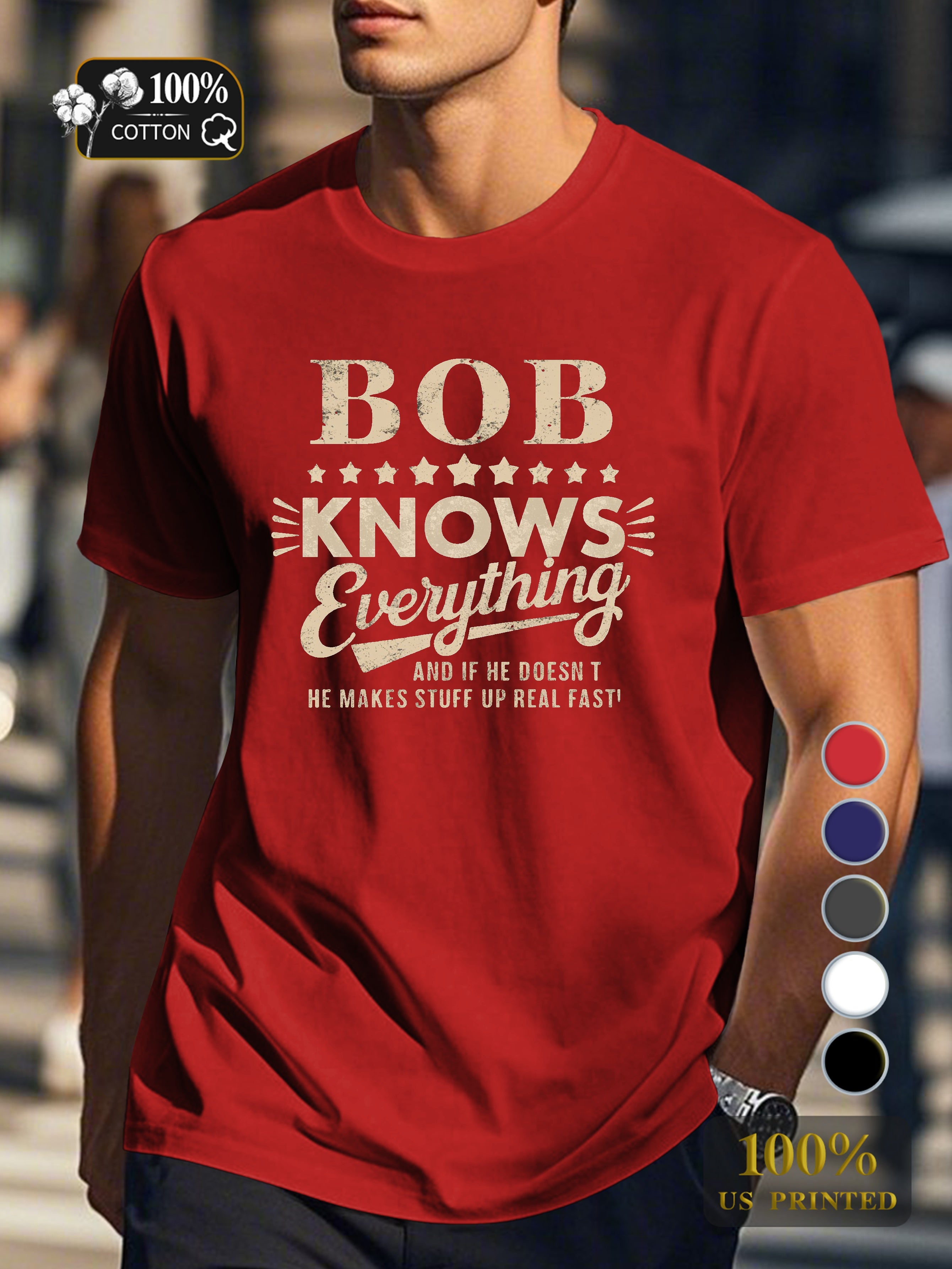 BOB KNOWS Everything Men's pure cotton Tshirt Comfort Fit