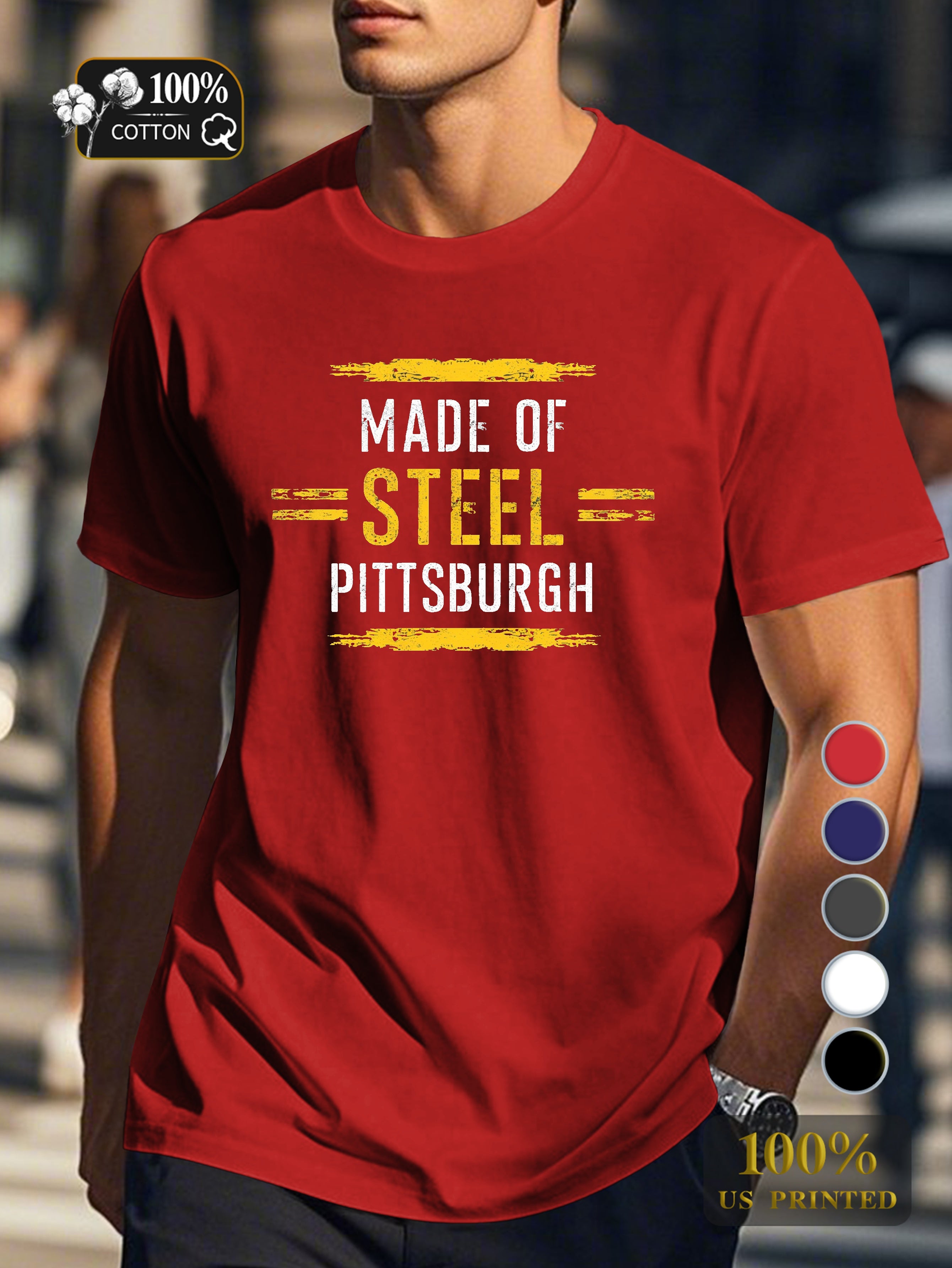 MADE OF STEEL PITTSBURGH Men's pure cotton Tshirt Comfort Fit