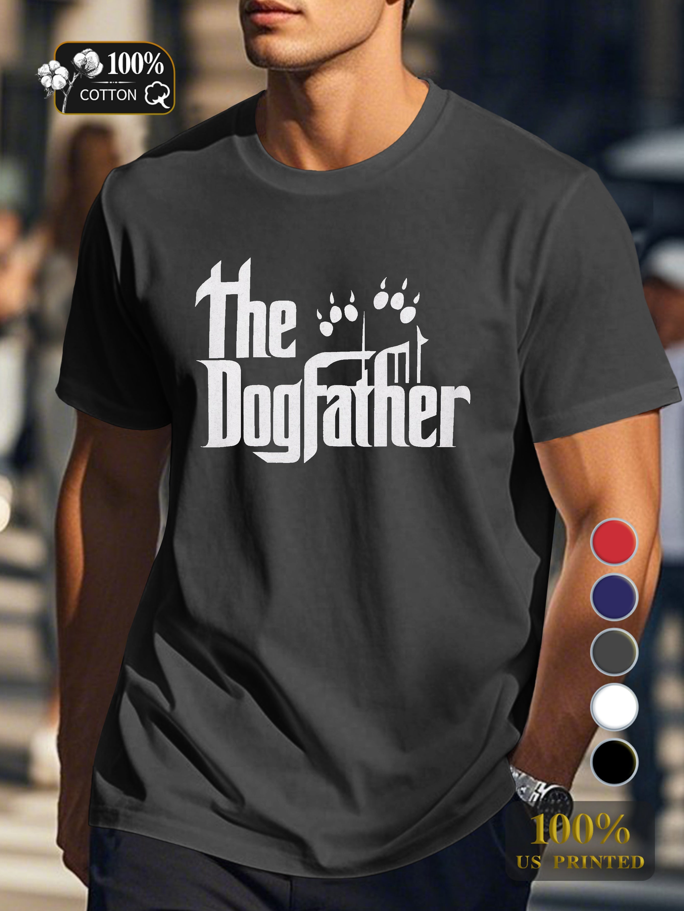 The Dogfather with paw prints Men's pure cotton Tshirt Comfort Fit