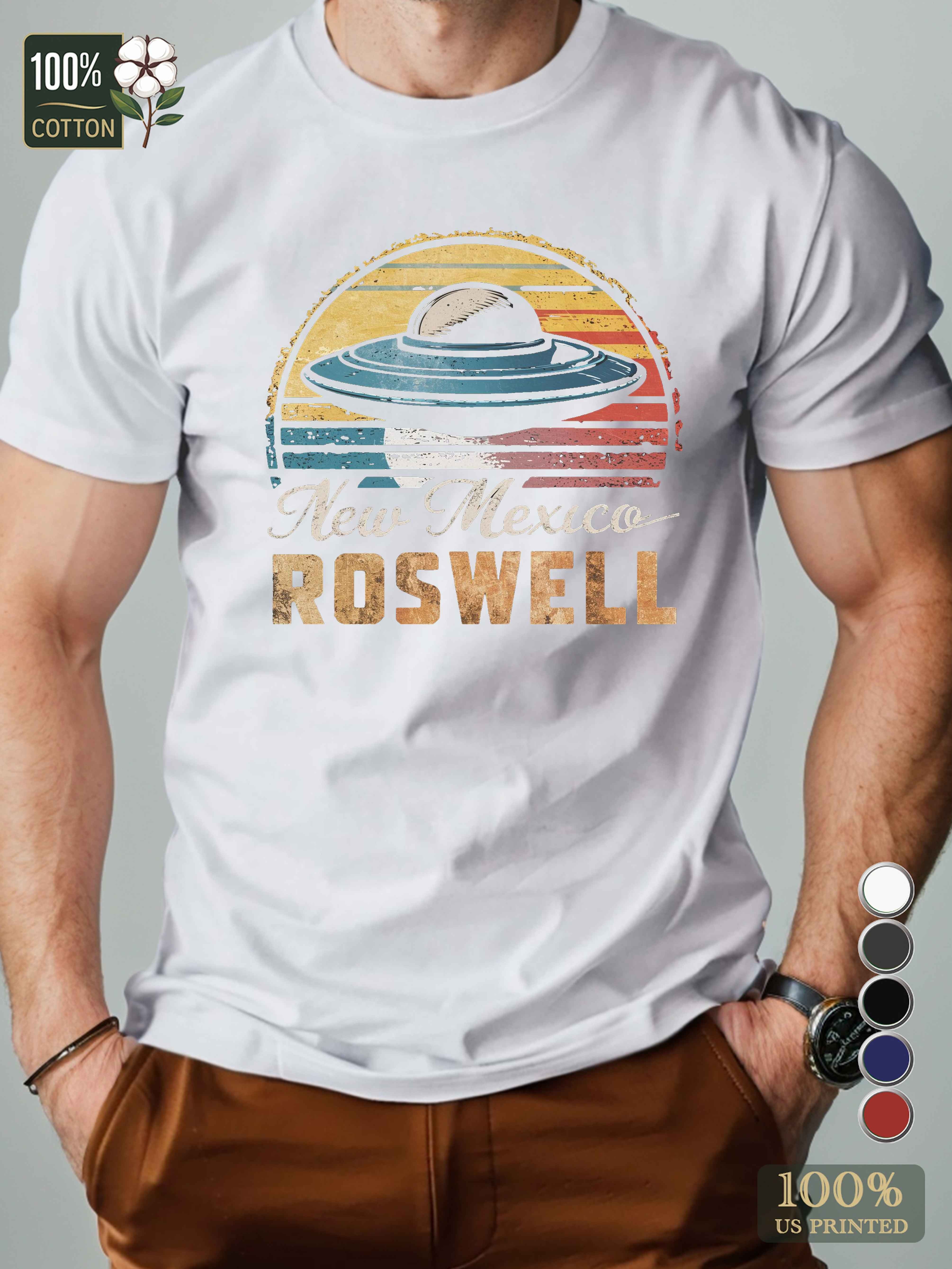 retro UFO illustration Men's pure cotton Tshirt Comfort Fit