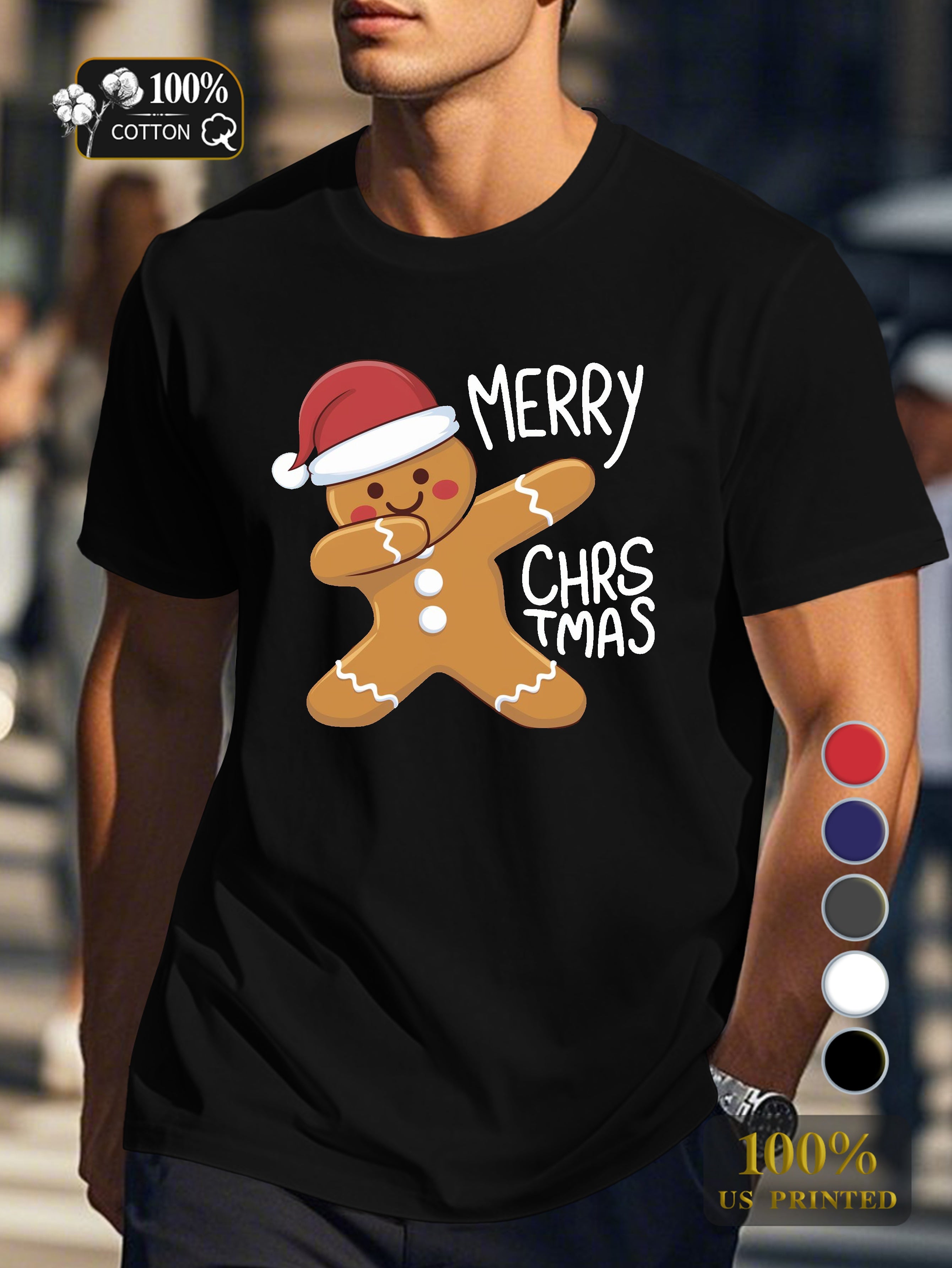 cheerful gingerbread man illustration Men's pure cotton Tshirt Comfort Fit