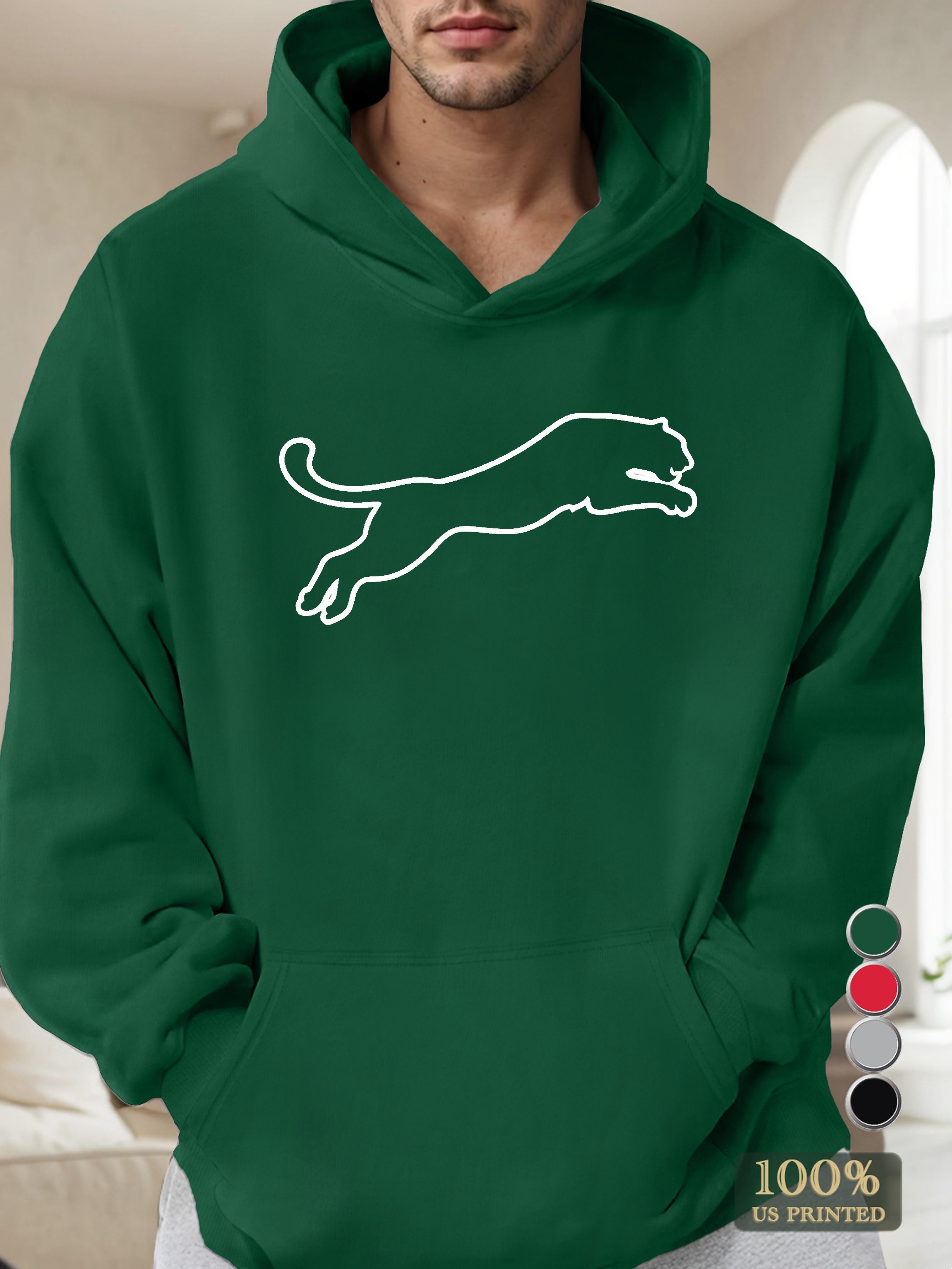 silhouette of a leaping big cat Men's hooded sweatshirt