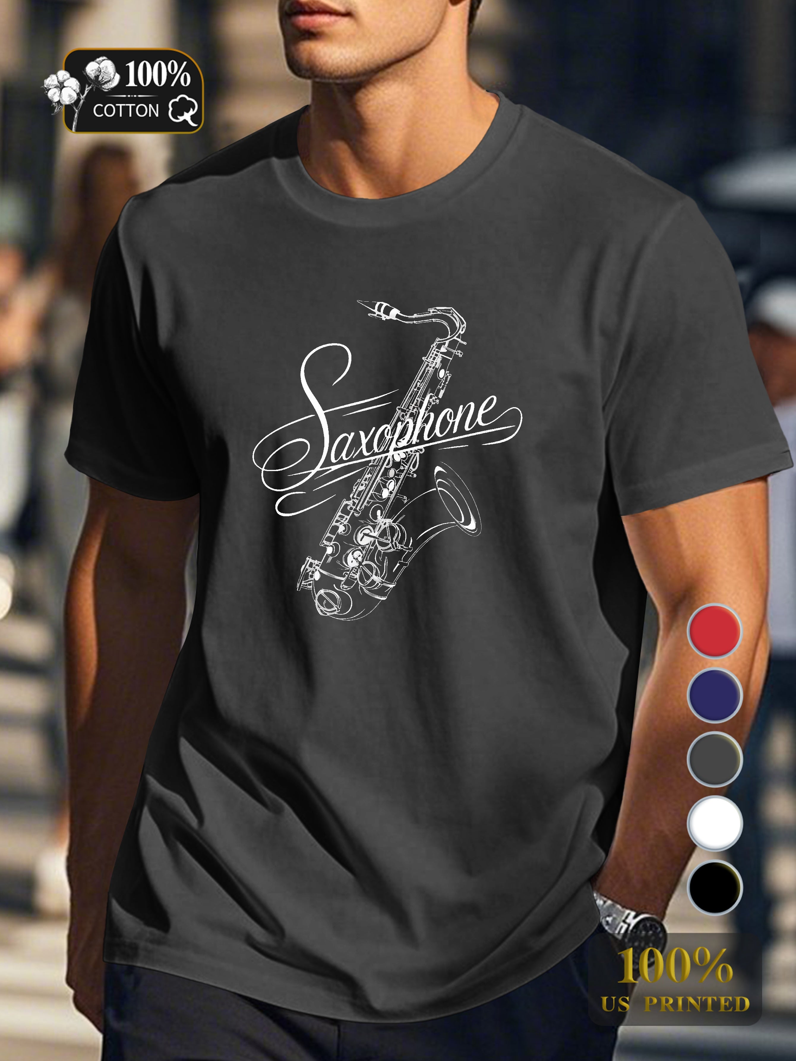 Sophisticated saxophone illustration Men's pure cotton Tshirt Comfort Fit
