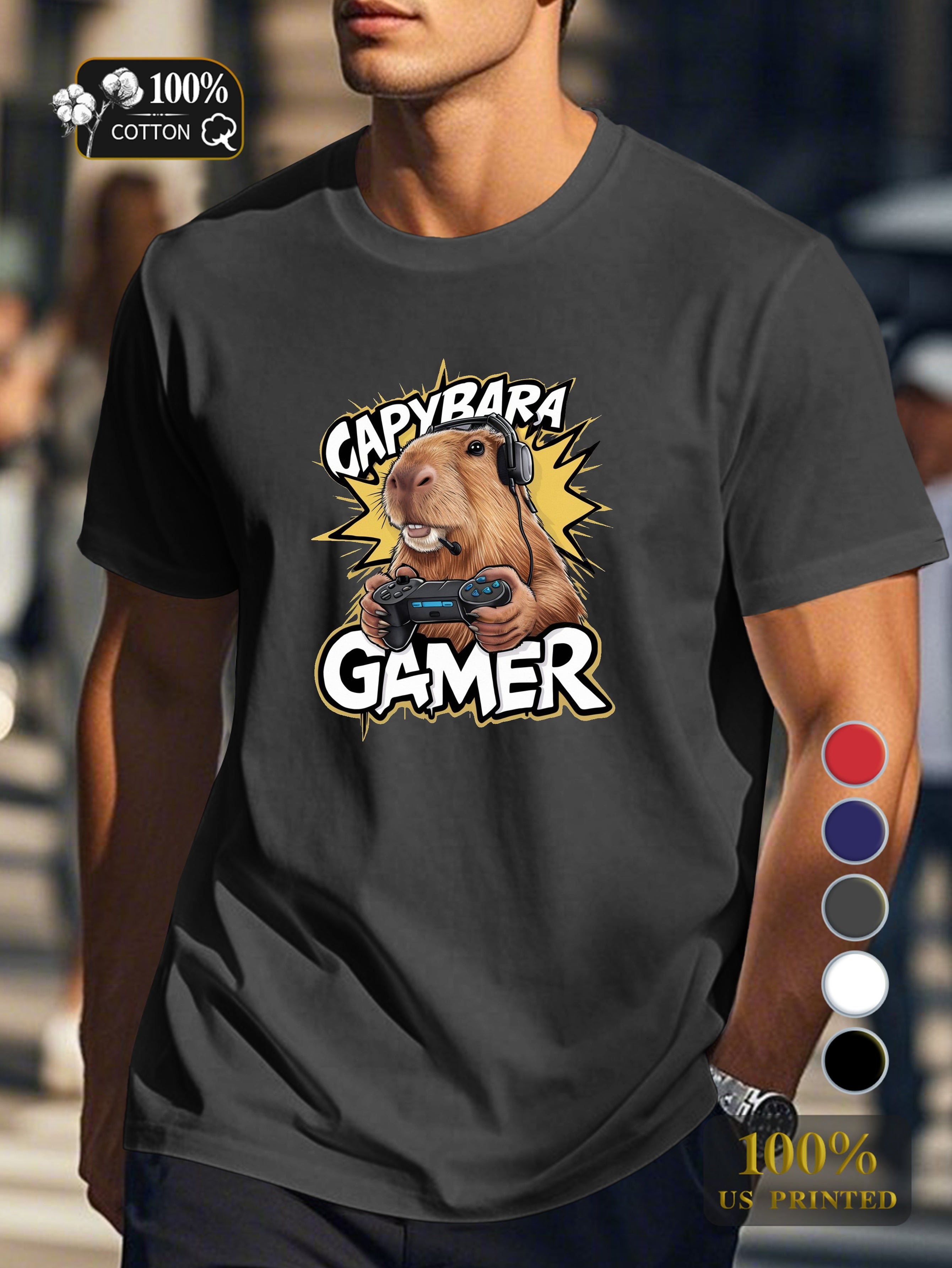 capybara gaming illustration Men's pure cotton Tshirt Comfort Fit
