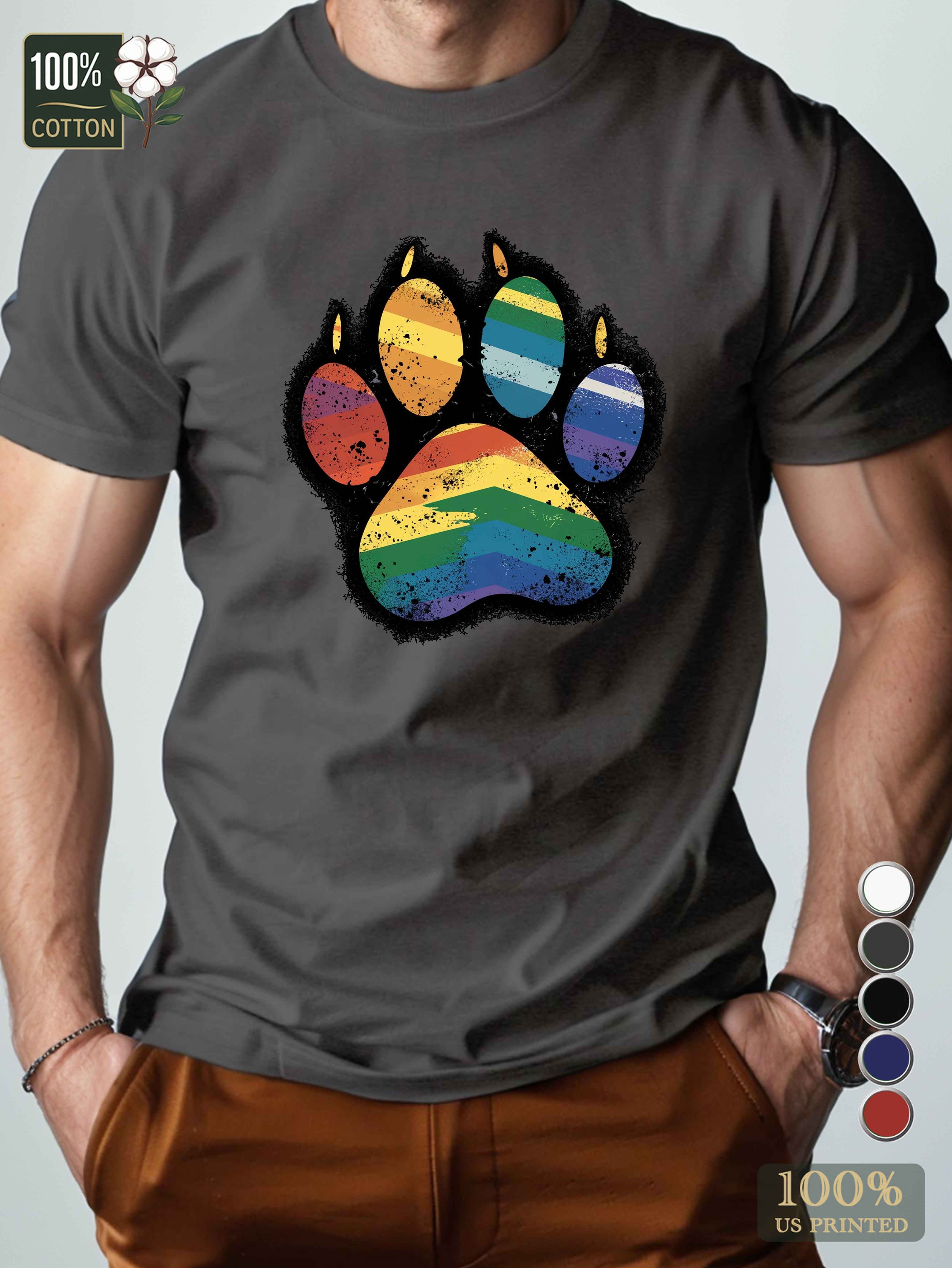 rainbow colored paw print design Men's pure cotton Tshirt Comfort Fit