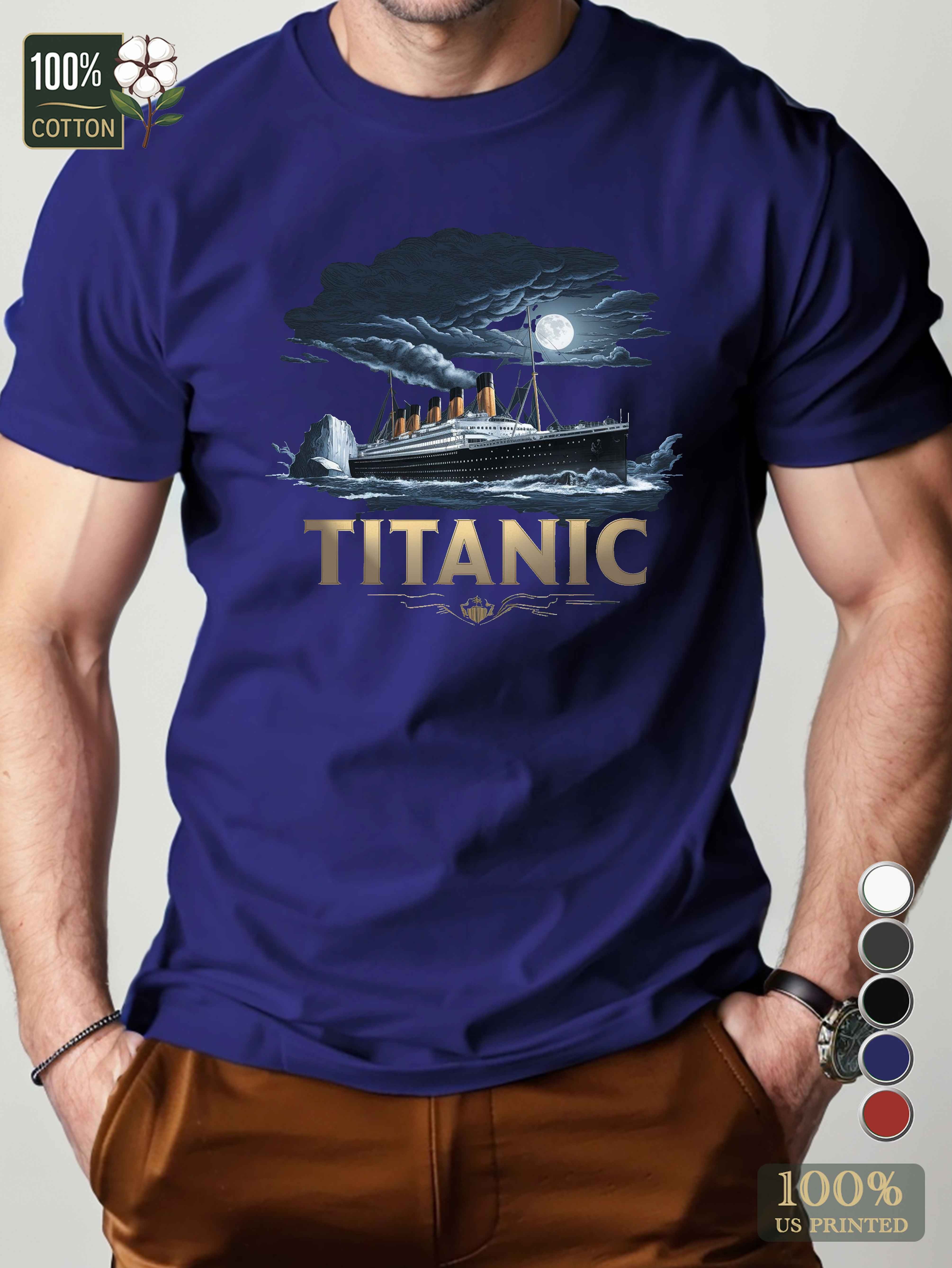 Titanic ship against a dark background Men's pure cotton Tshirt Comfort Fit