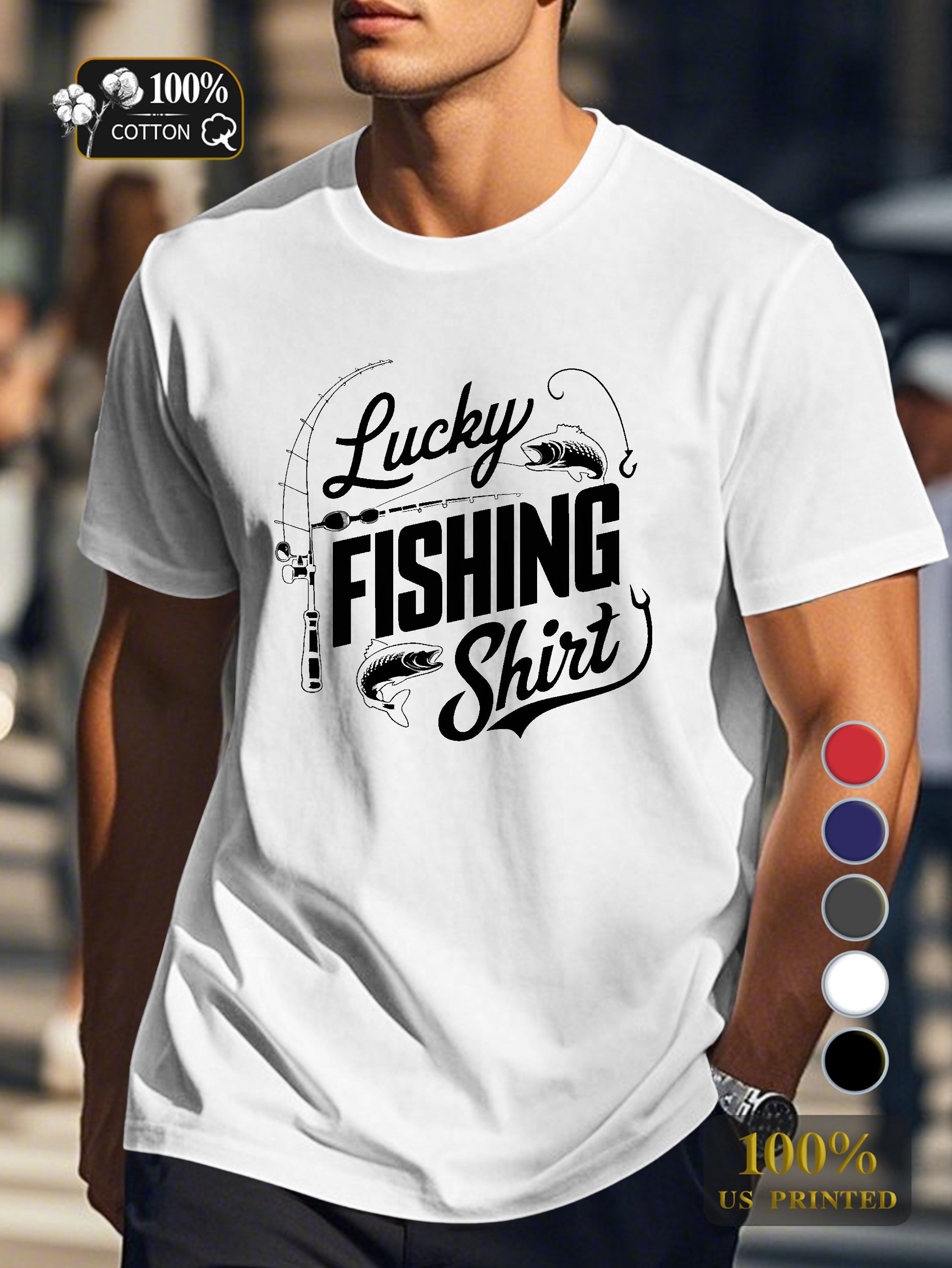 Lucky Fishing Shirt Men's pure cotton Tshirt Comfort Fit