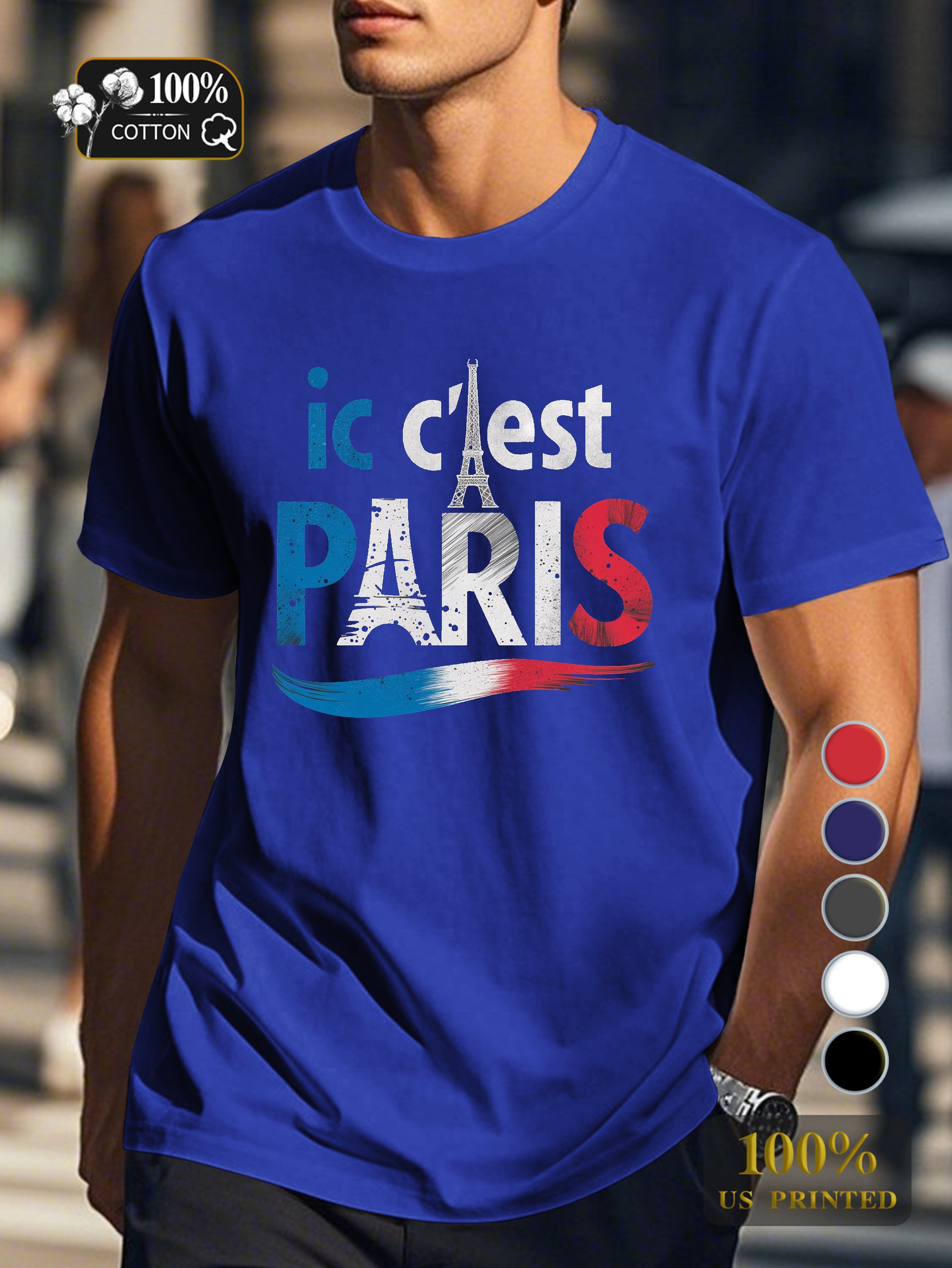 IC C EST PARIS with Eiffel Tower Men's pure cotton Tshirt Comfort Fit