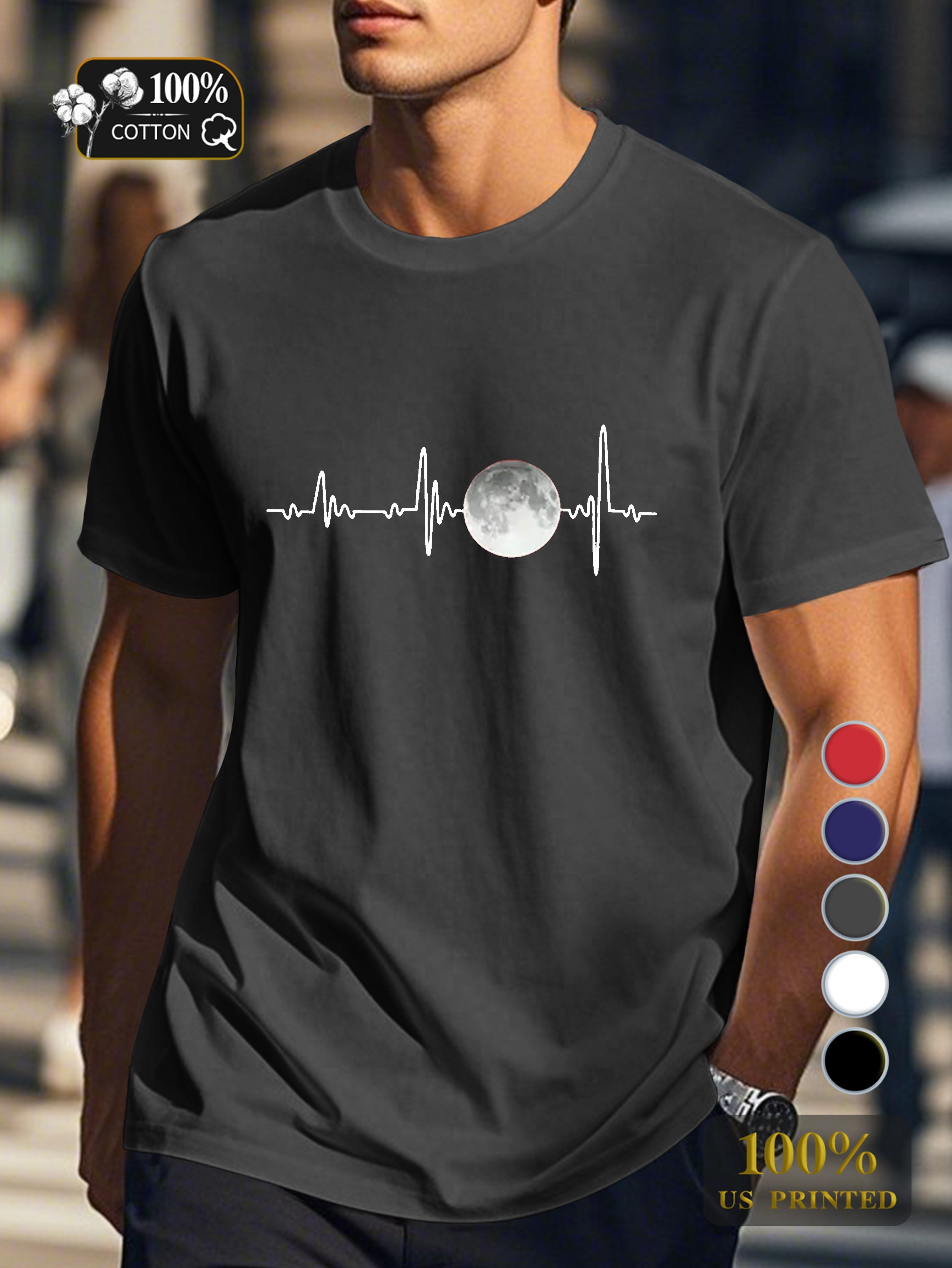 Moon Line Shape Men's pure cotton Tshirt Comfort Fit