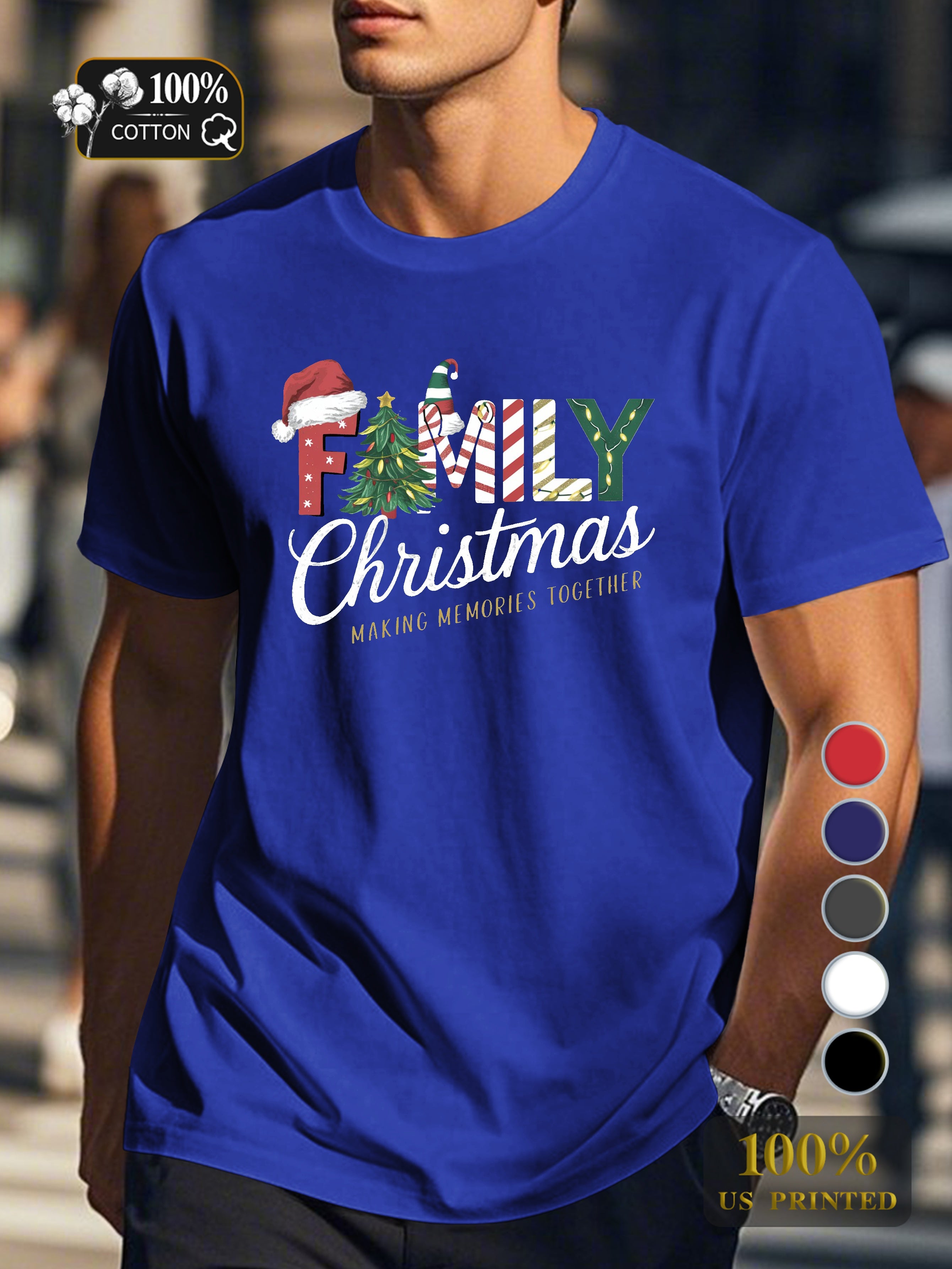FAMILY Christmas illustration Men's pure cotton Tshirt Comfort Fit