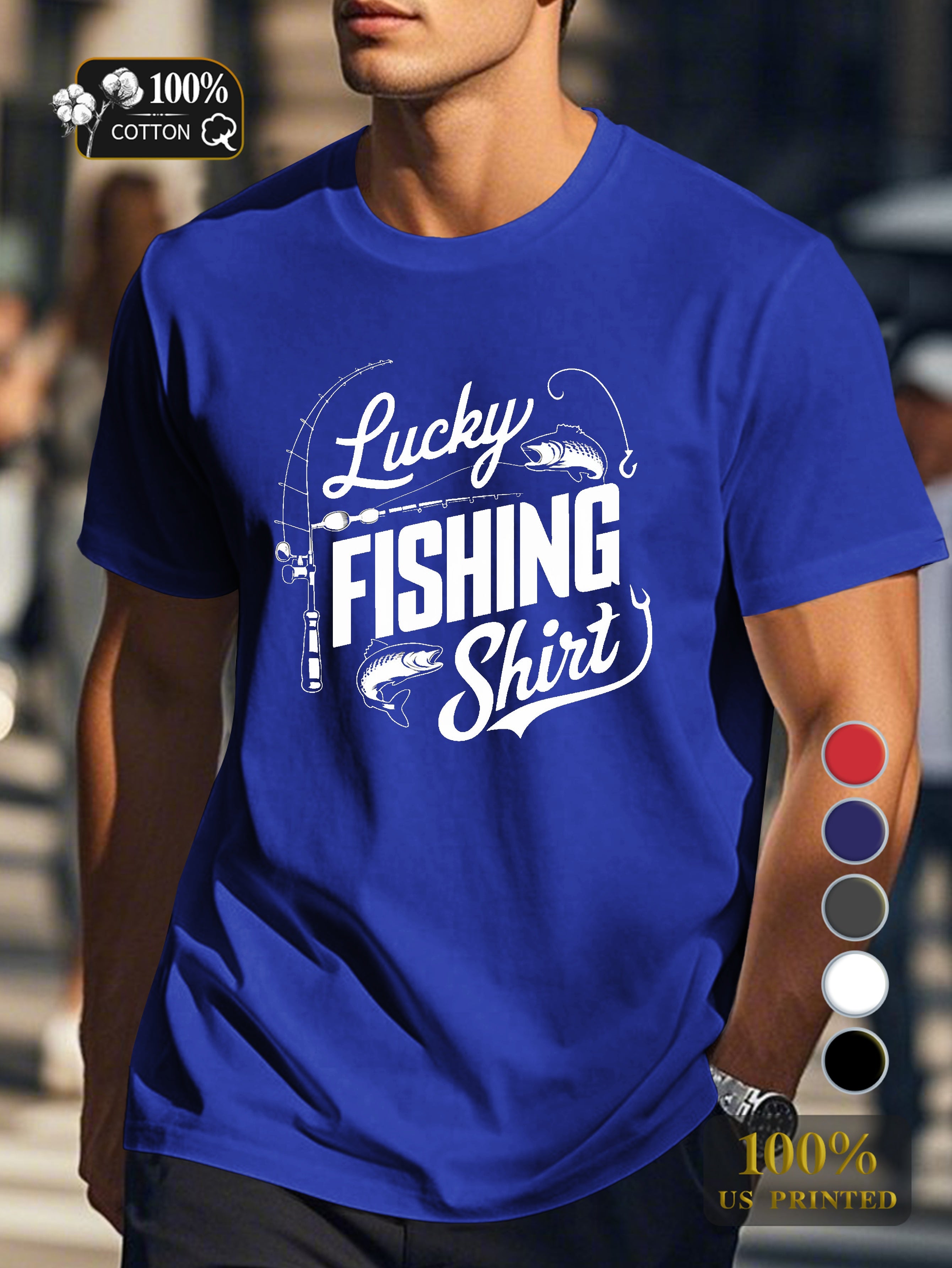 Lucky Fishing Shirt Men's pure cotton Tshirt Comfort Fit