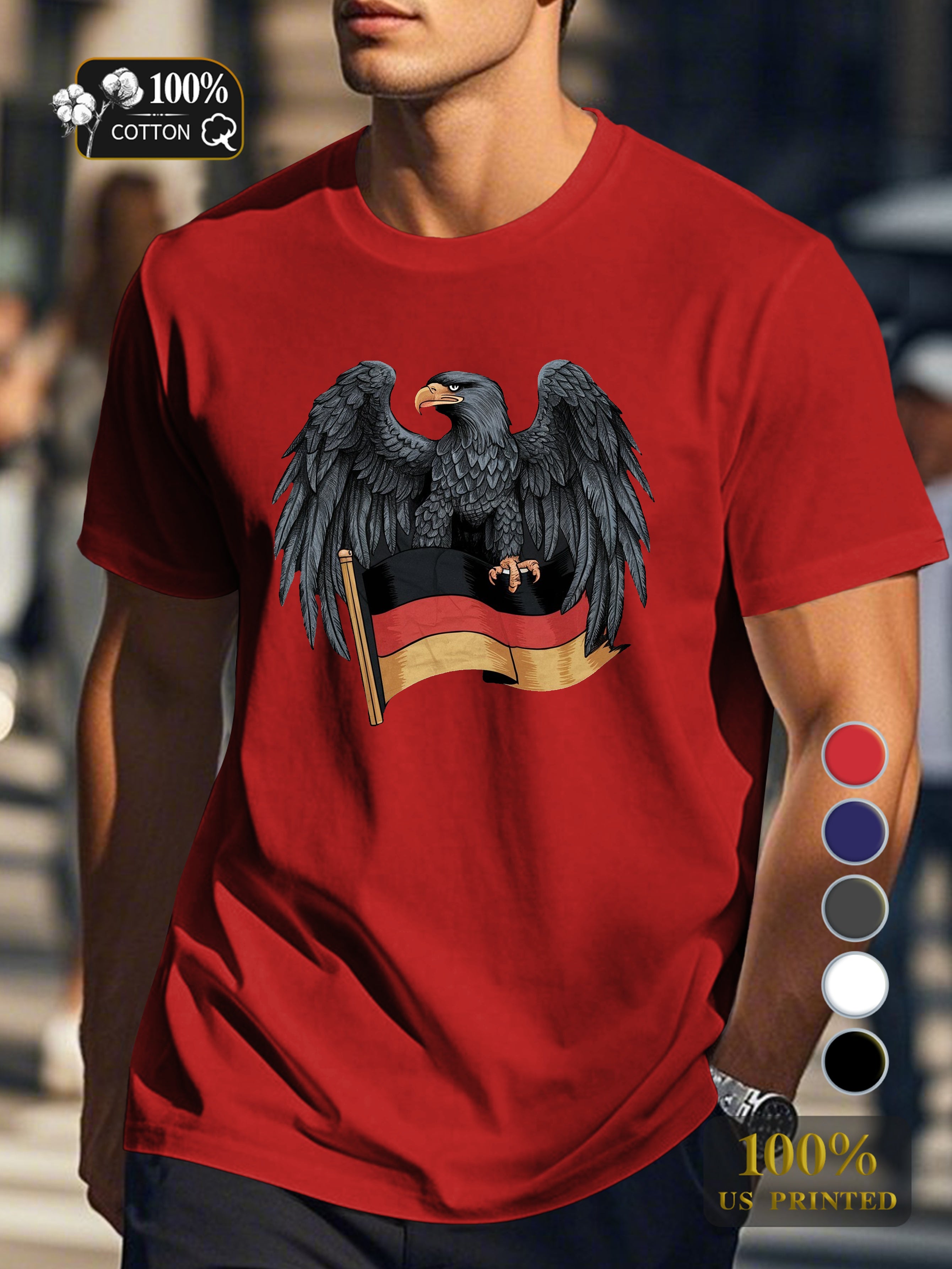 eagle with German flag Men's pure cotton Tshirt Comfort Fit