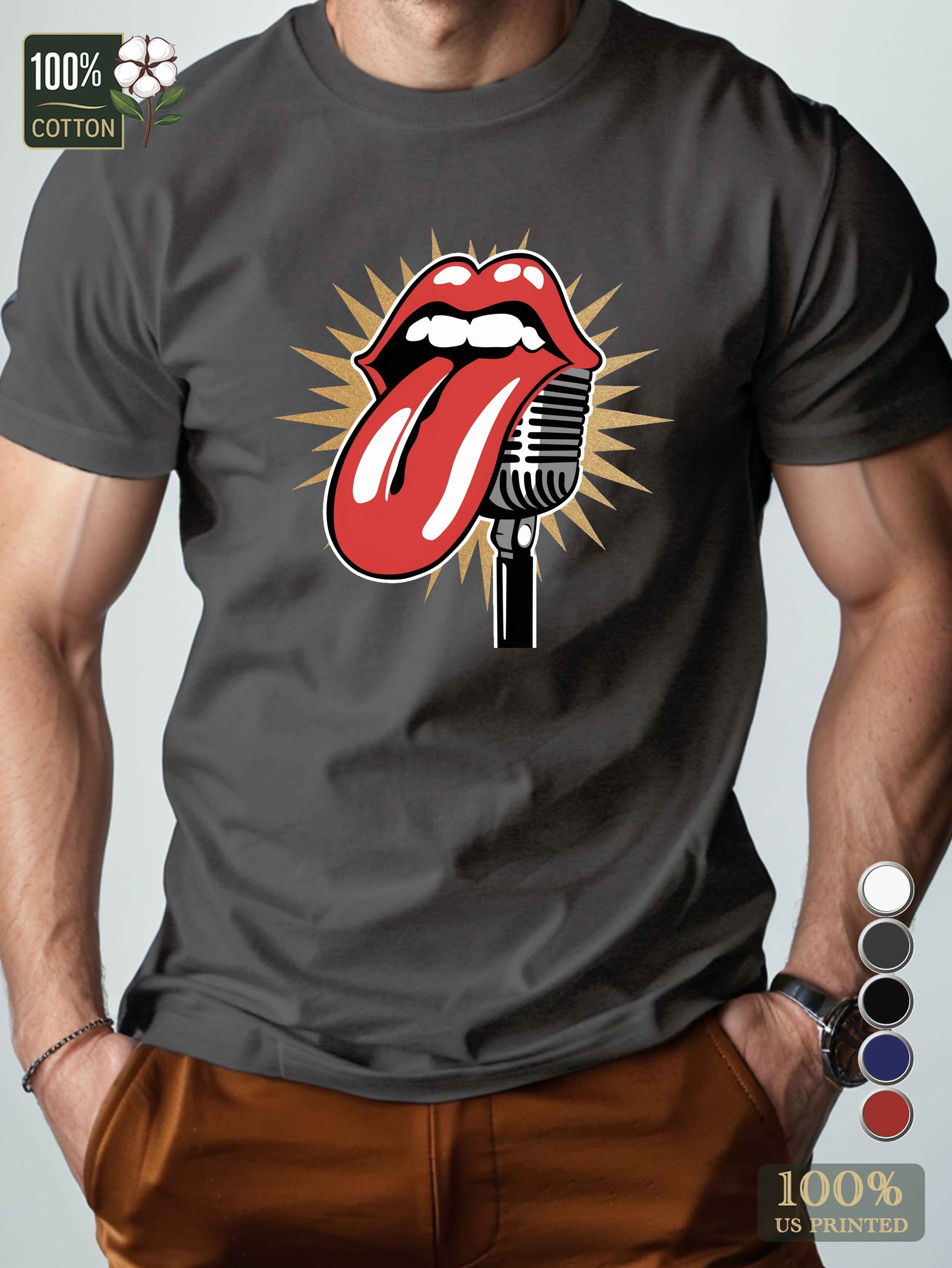 Red tongue and vintage microphone Men's pure cotton Tshirt Comfort Fit