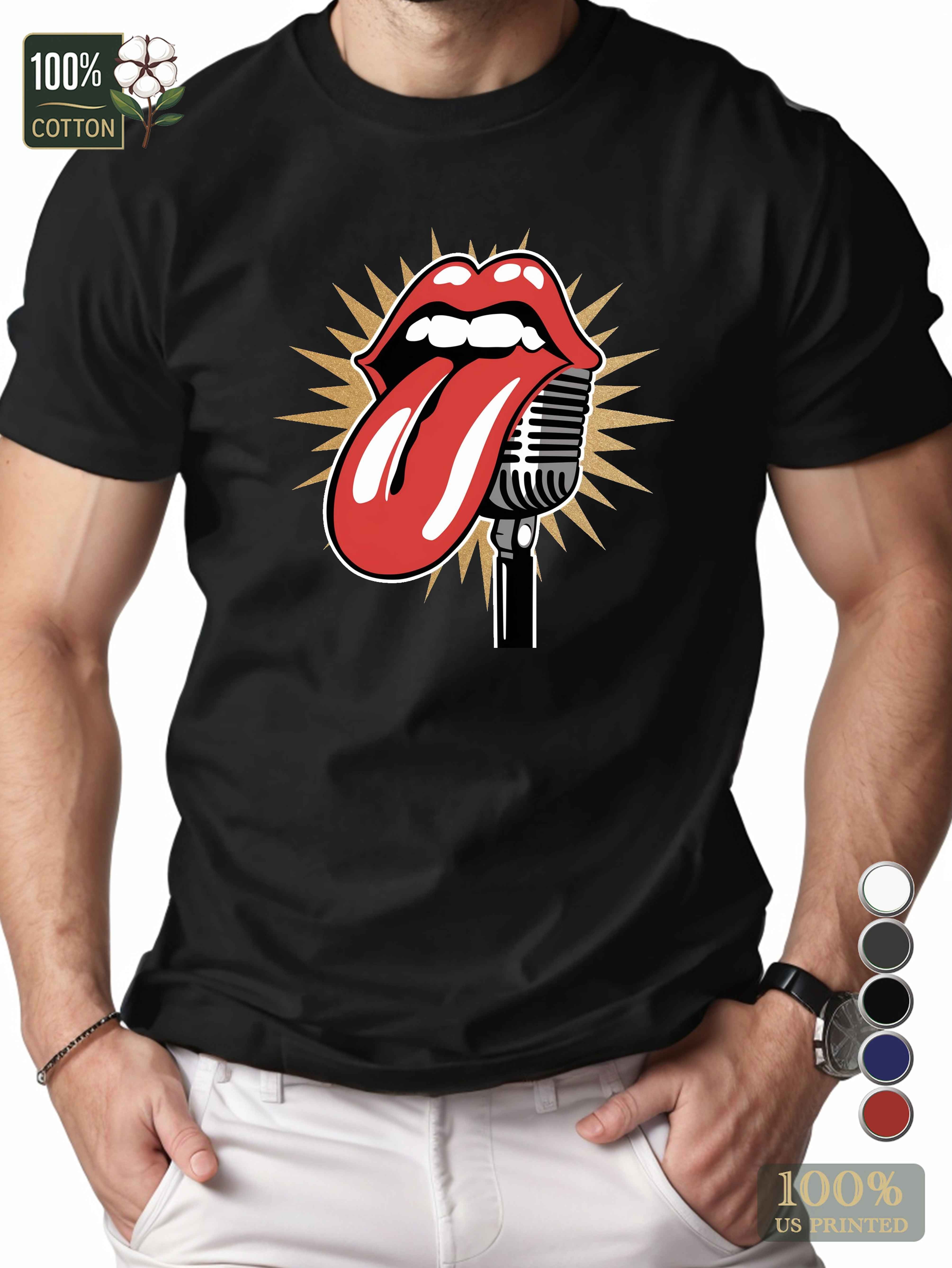 Red tongue and vintage microphone Men's pure cotton Tshirt Comfort Fit