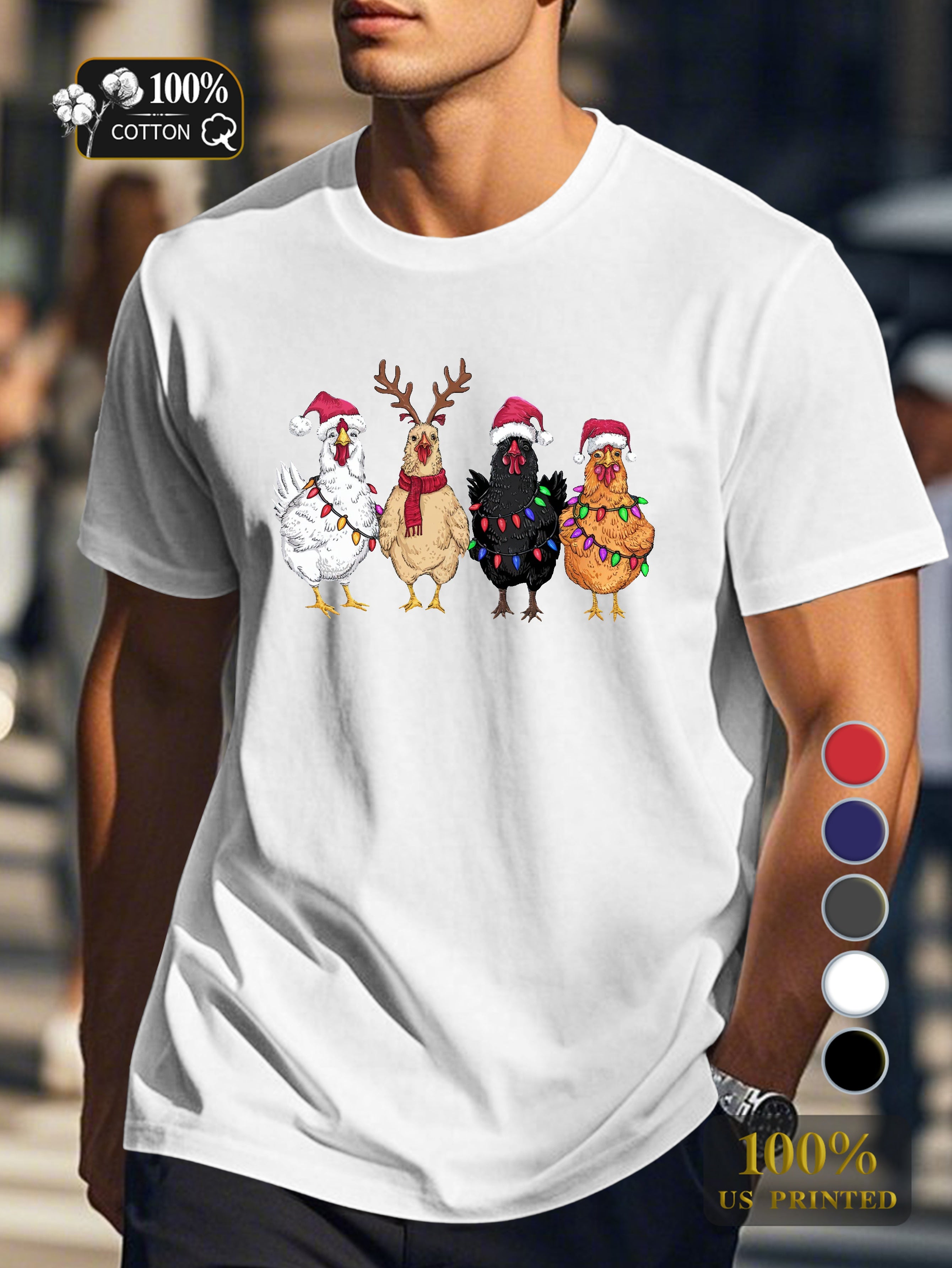 Four Christmas chickens Men's pure cotton Tshirt Comfort Fit