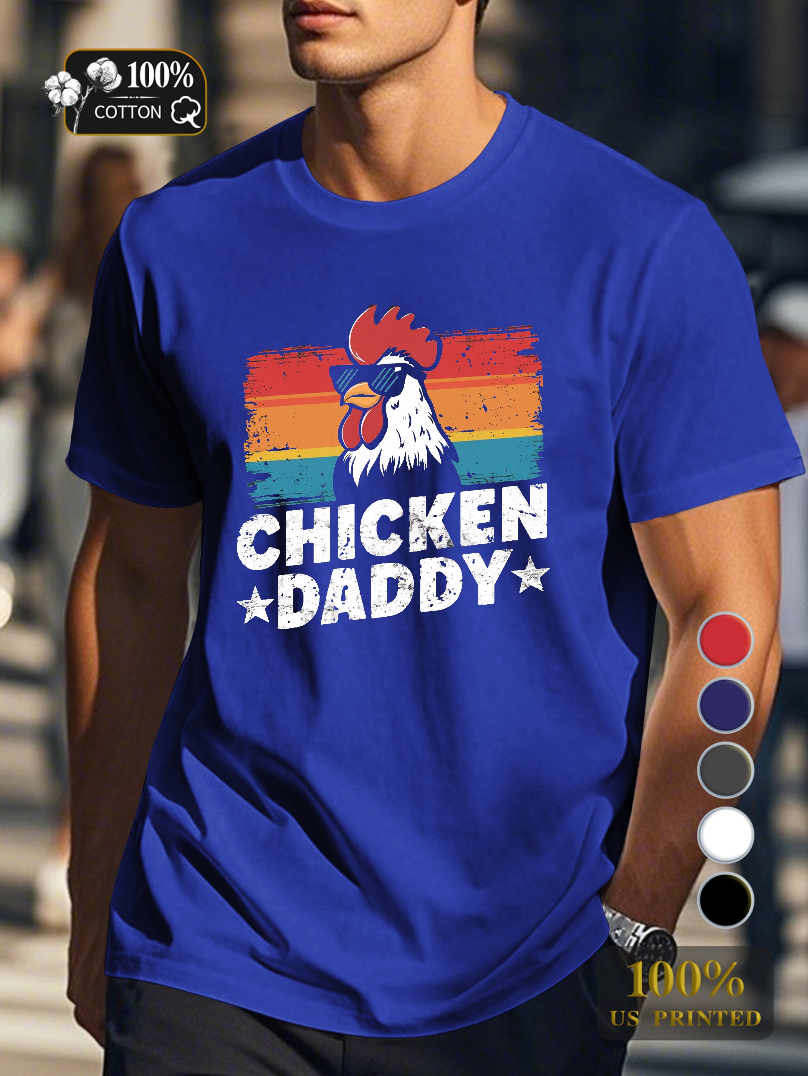 CHICKEN DADDY rooster illustration Men's pure cotton Tshirt Comfort Fit